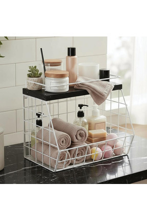 decorelax Ahşap Mermer Raflı Banyo Organizeri - Duvara Monte Edilebilir ve Te...