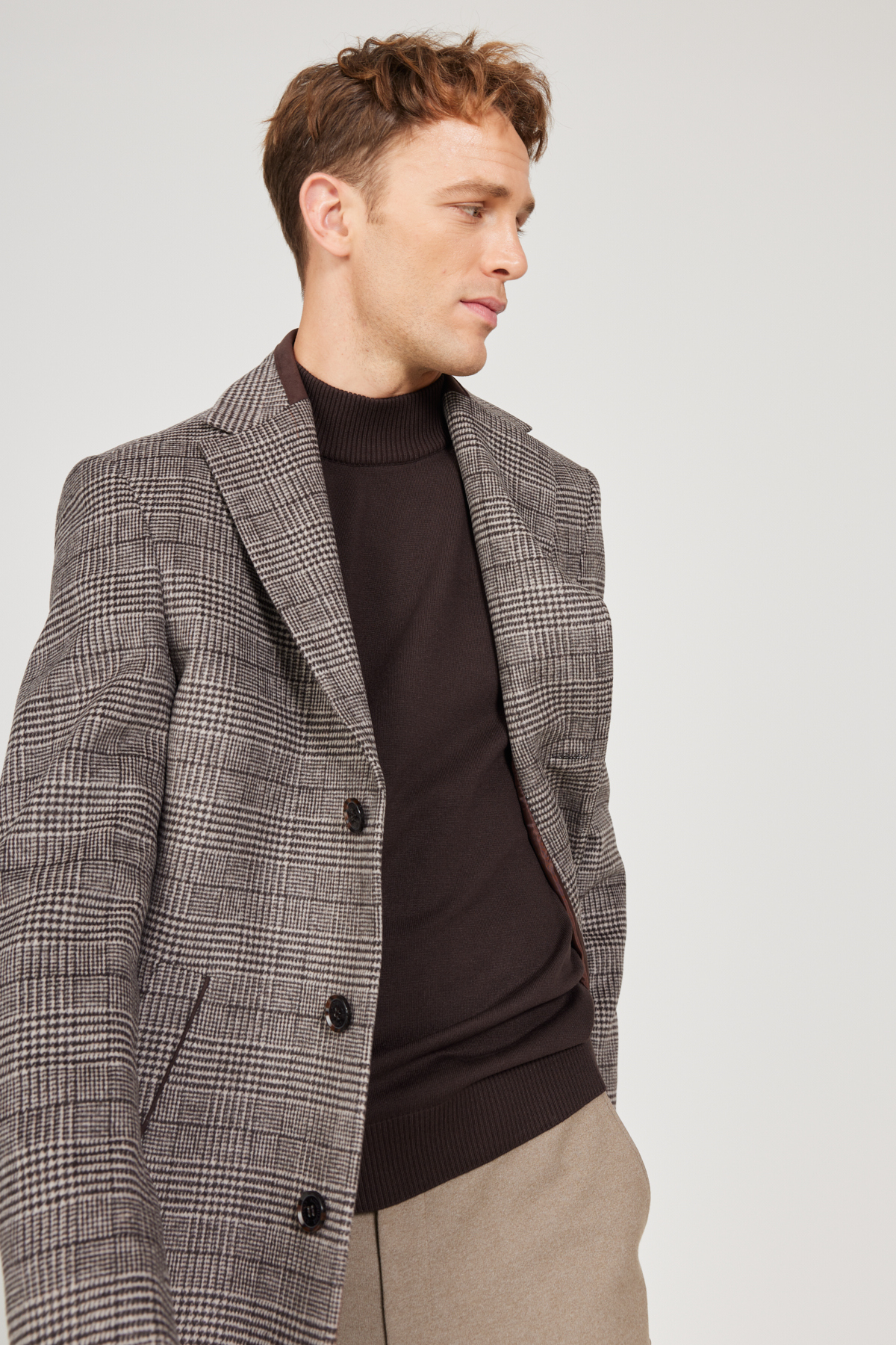 Altınyıldız Classics  Standart Fit Normal Kesim Mono Yaka Desenli Yünlü Palto - Görsel 5