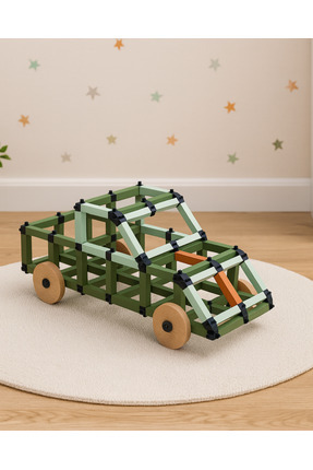 Woodika Toys Woodika Eğitici Ahşap Yapı Blokları - Arazi Aracı Yapım Seti - H...