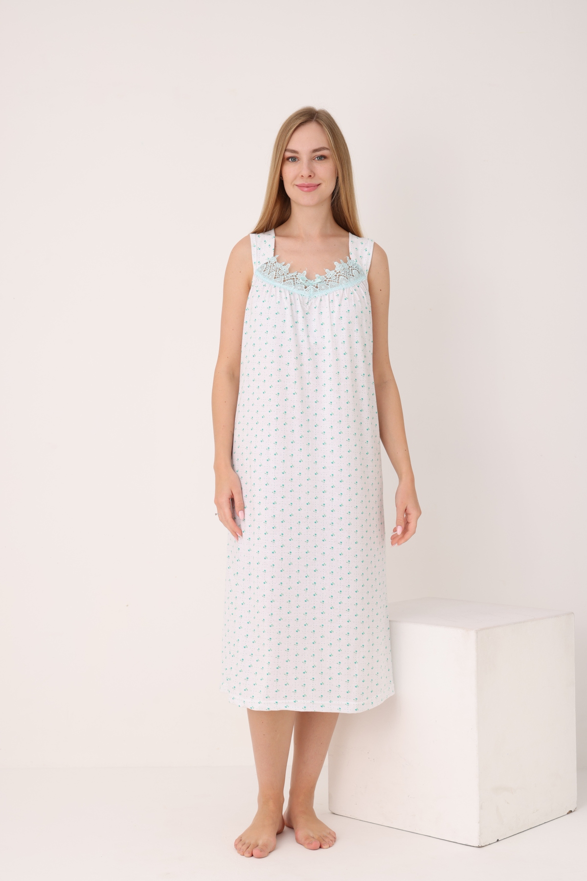 YASAR UNDERWEAR Kadın Dantelli Geniş Askılı Desenli Uzun Gecelik