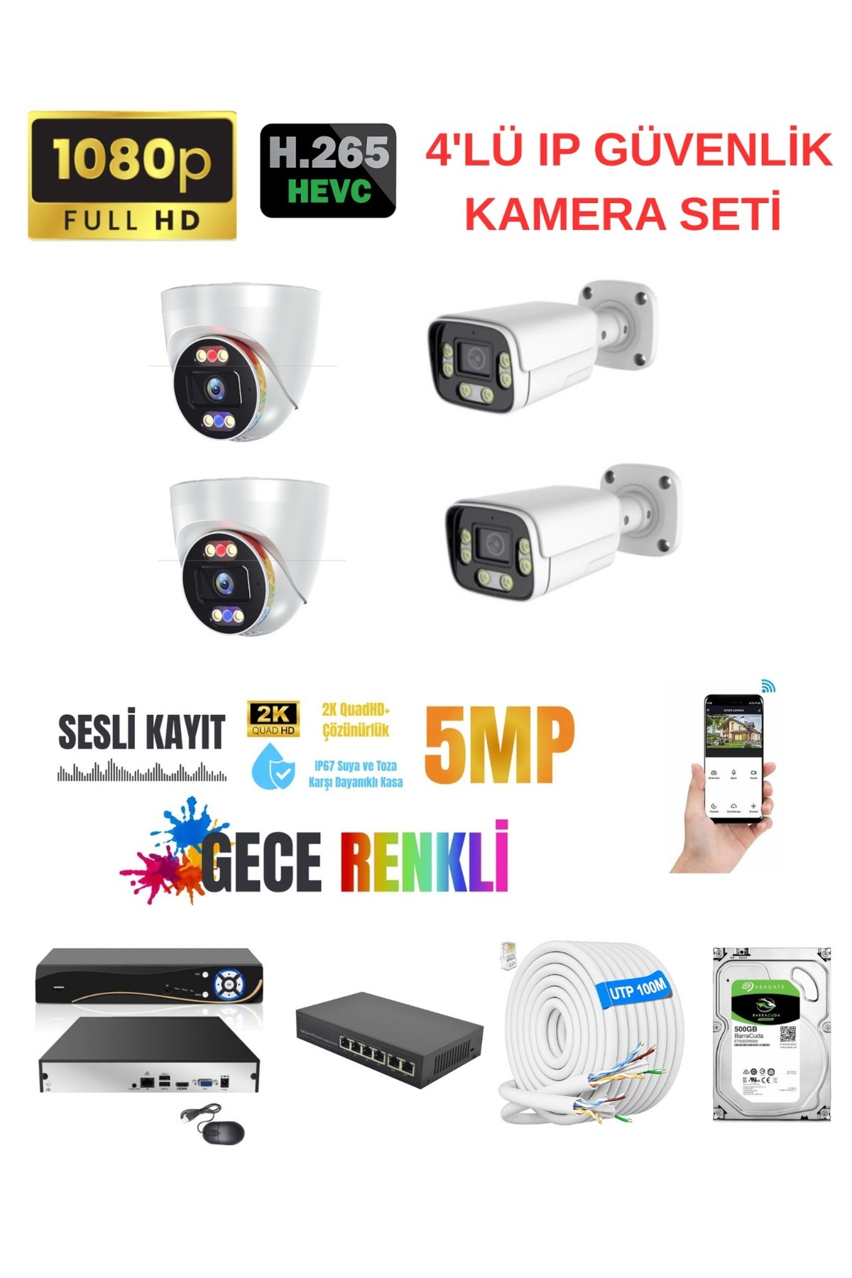 ZTECH 4lü 5MP İP KAMERA SET GECE RENKLİ - Fiyatı, Yorumları