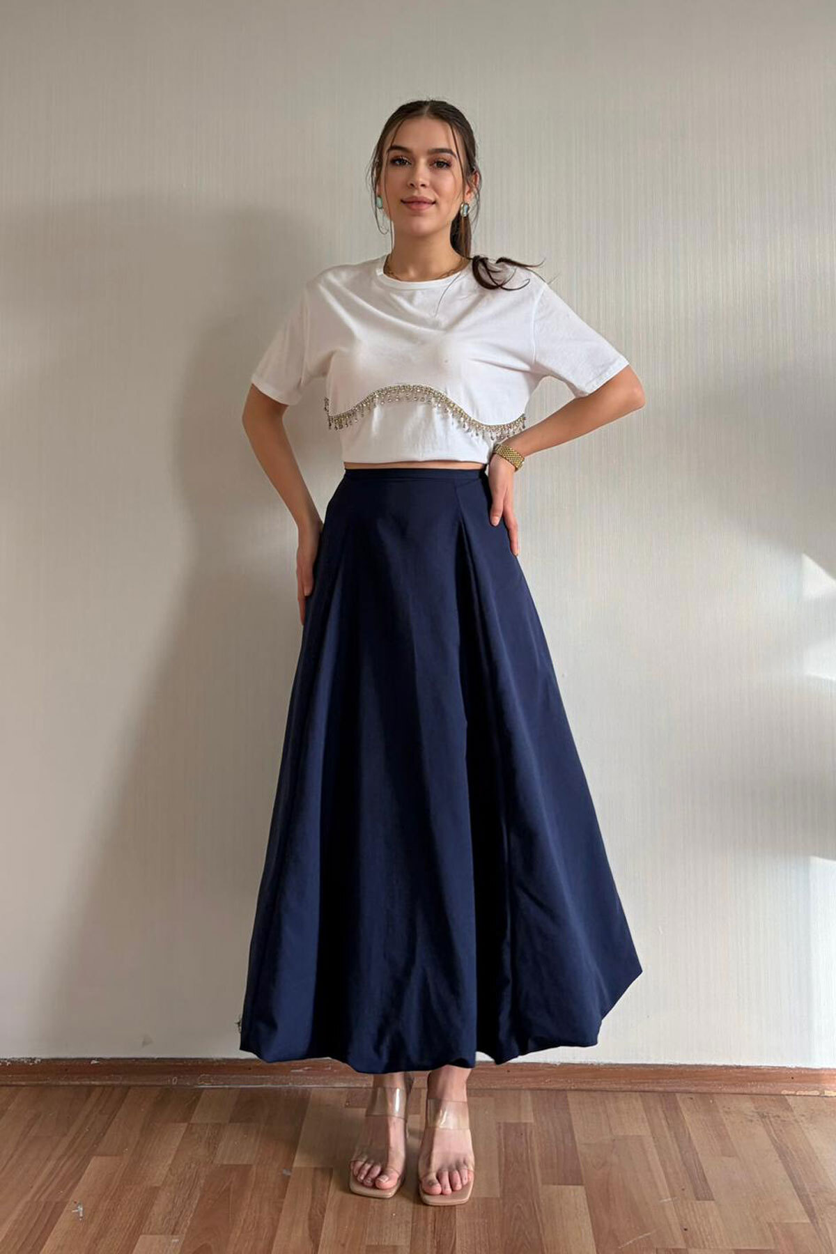 Nazline  Kadın Uzun Poplin Balon Etek - Görsel 4