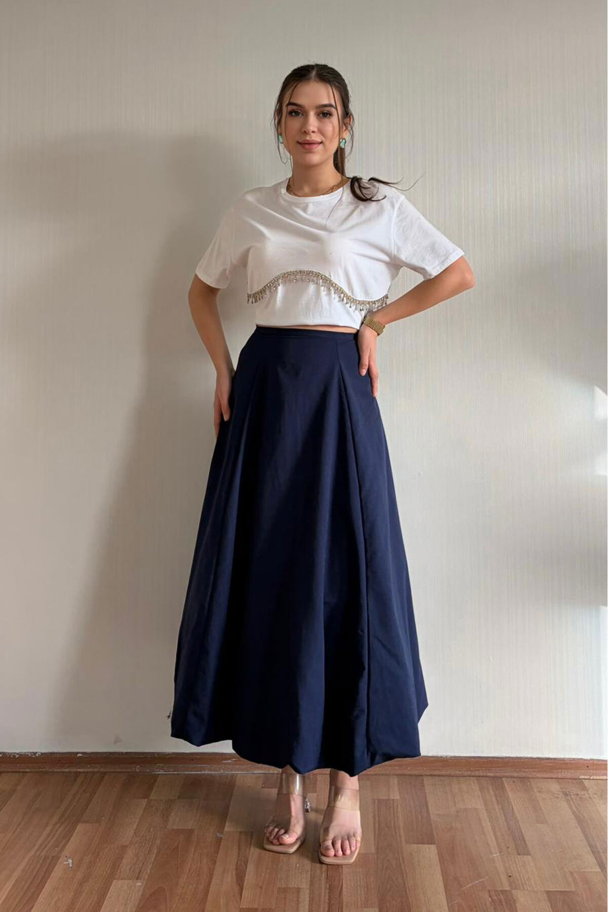 Nazline  Kadın Uzun Poplin Balon Etek - Görsel 5