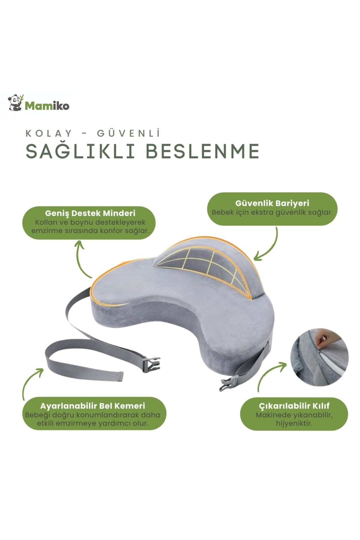 Mamiko Emzirme Yastığı, Bebek Destek Minderi, Yıkanabilir Kumaş, Hafızalı Köpük, Visco, Ortopedik fotoğrafı 4 (önizleme)