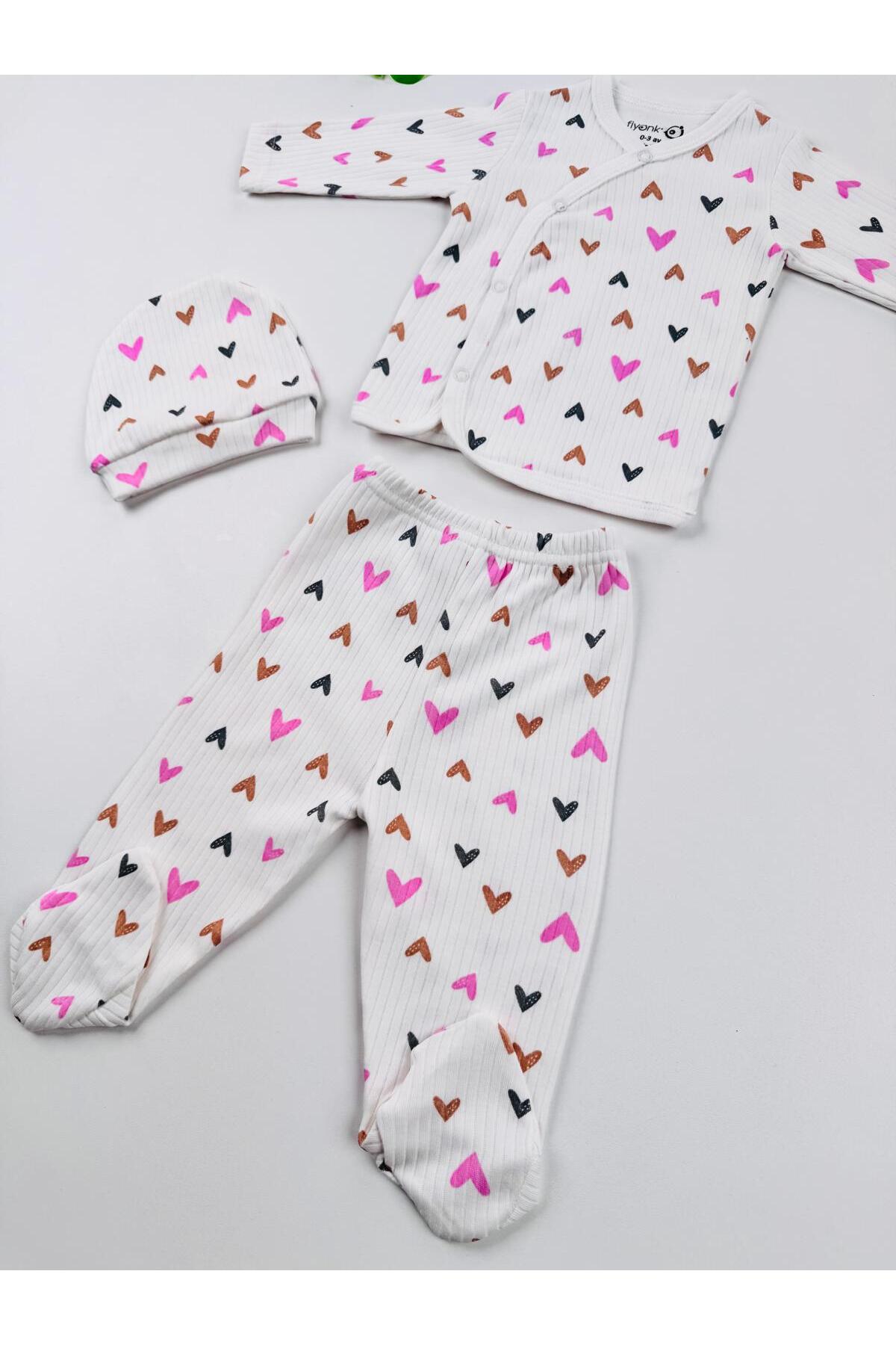 EFU BABY 3lü Kalp Desenli Bereli Kız Bebek Yenidoğan Zıbın Set fotoğrafı 6 (önizleme)