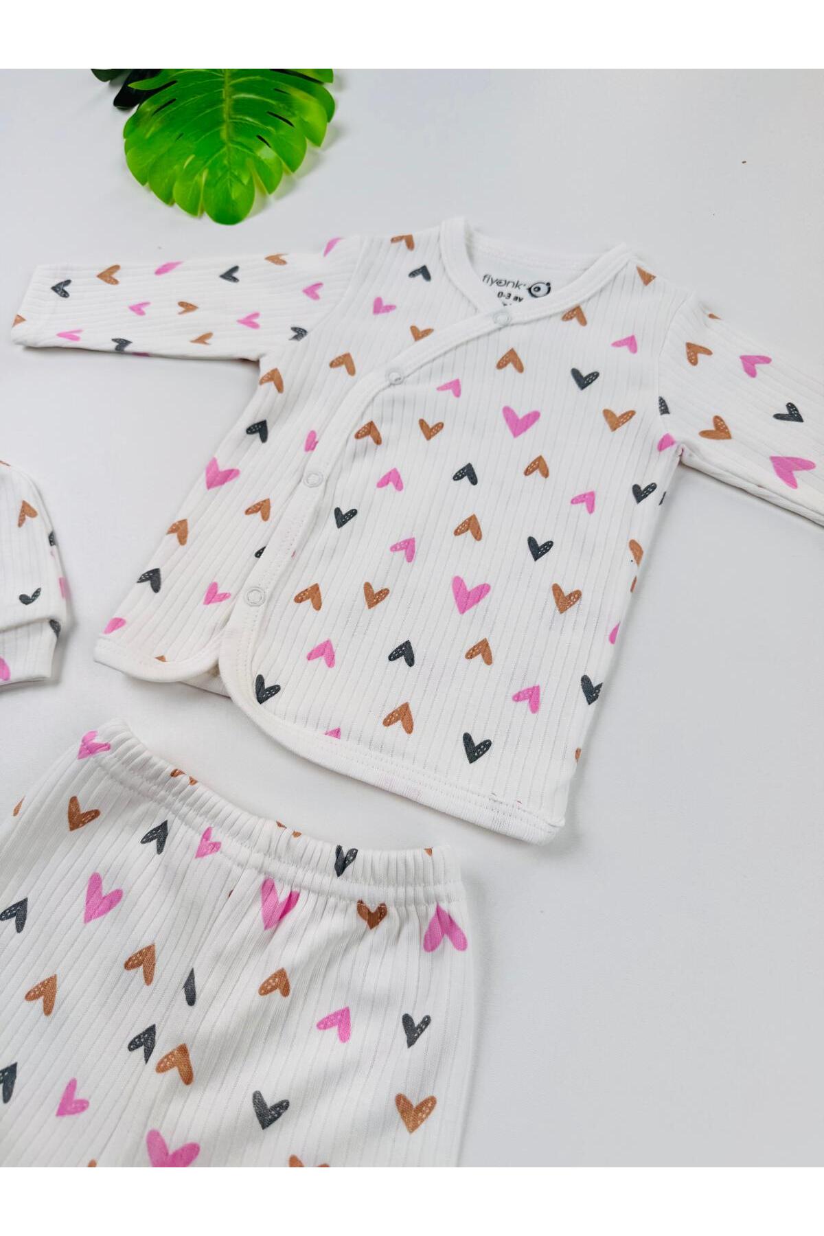 EFU BABY 3lü Kalp Desenli Bereli Kız Bebek Yenidoğan Zıbın Set fotoğrafı 7 (önizleme)
