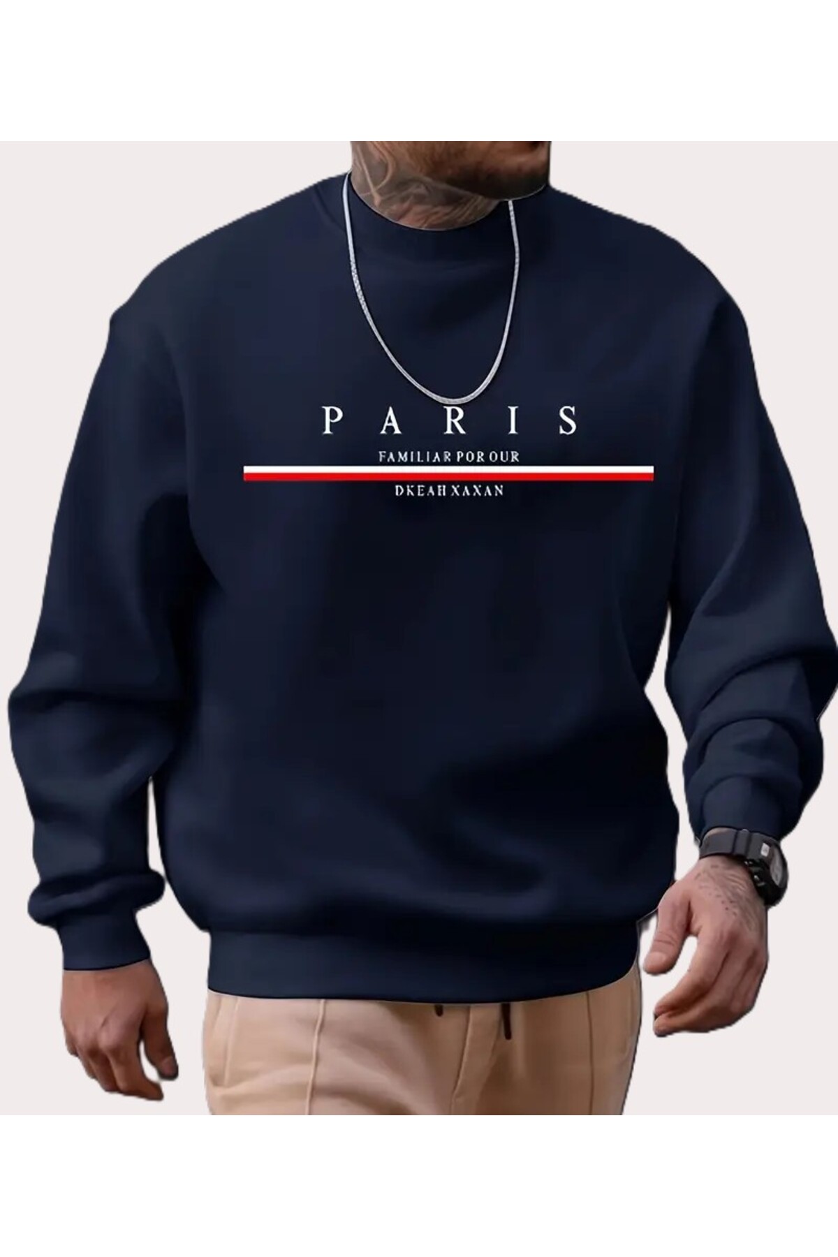 MODA TRENDGREY>Lacicert Erkek paris baskılı bisiklet yaka sweathişirt