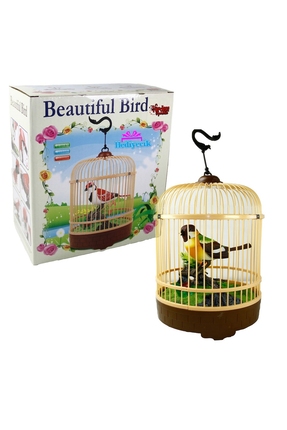 HerşeyVarBurda Müzikli Kuş Kafesi Hareketli İkili Konuşan Sesli Kuş Pilli Dek...