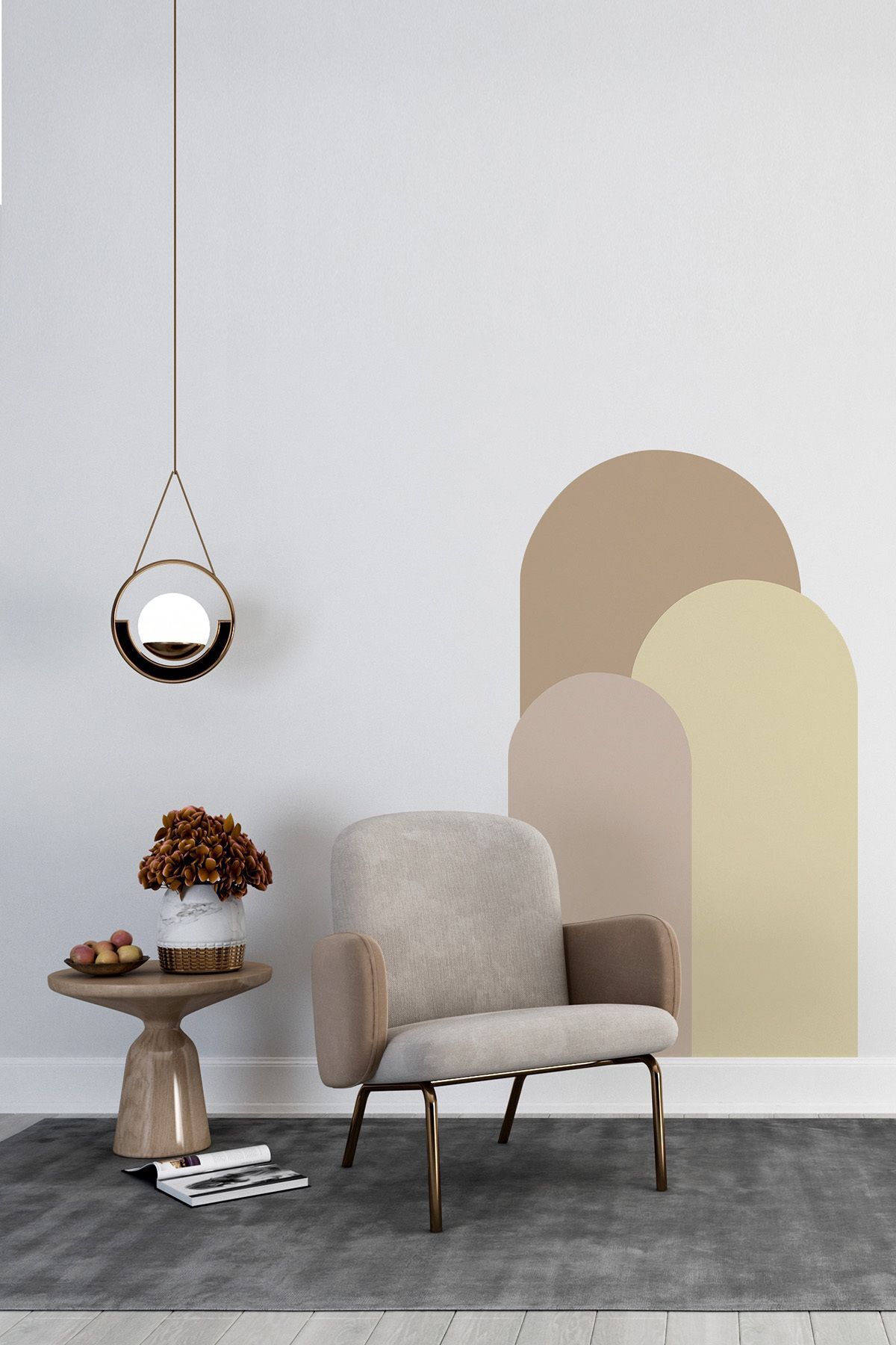 Kendiliğinden Yapışkanlı Kumaş Kanvas Dokulu Duvar Kağıdı Bohem Oval Boho 3'lü Duvar Tek Parça