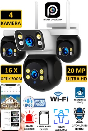 Visenox Elite 5804 20MP 4 Kameralı Wifi Akıllı Kamera 16X Zoom İnsan Takibi Ç...