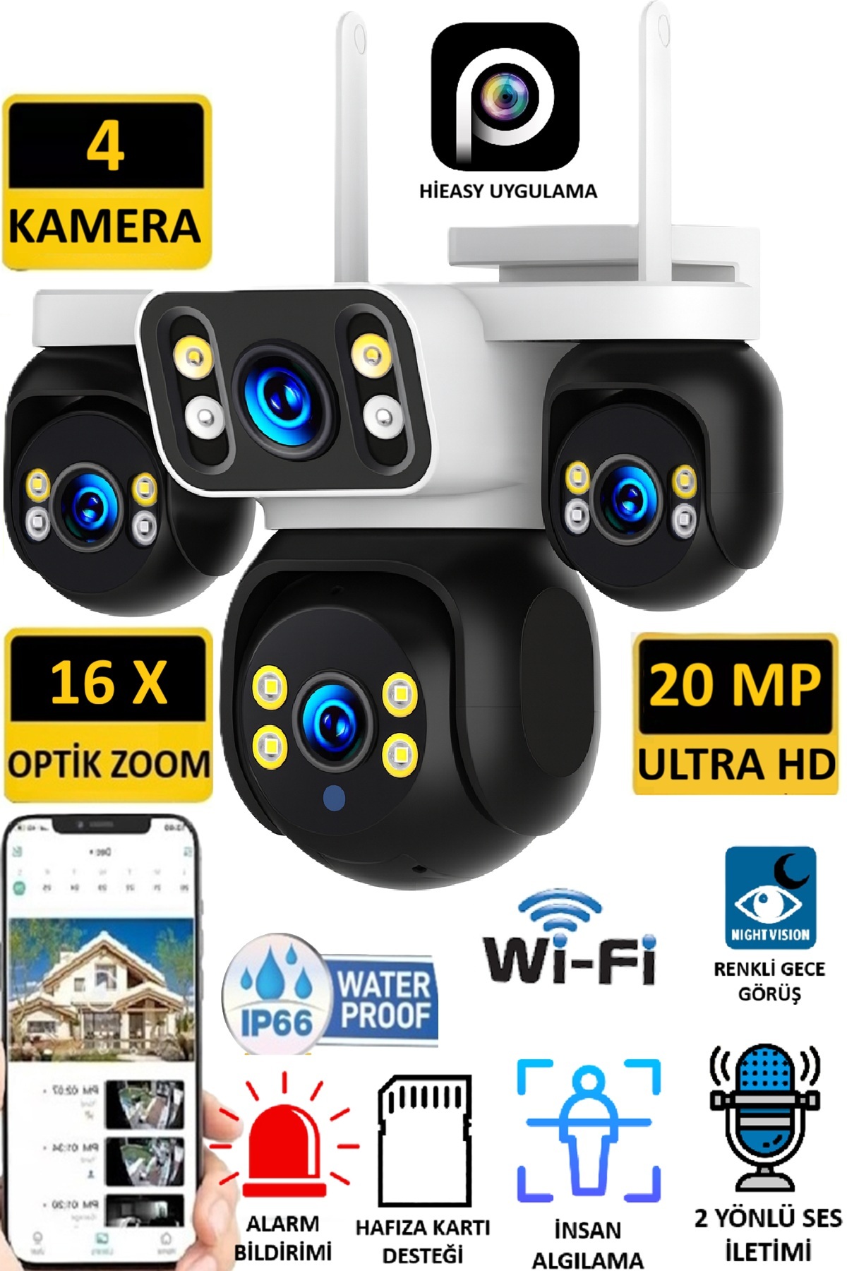 Visenox Elite 5804 20MP 4 Kameralı Wifi Akıllı Kamera 16X Zoom