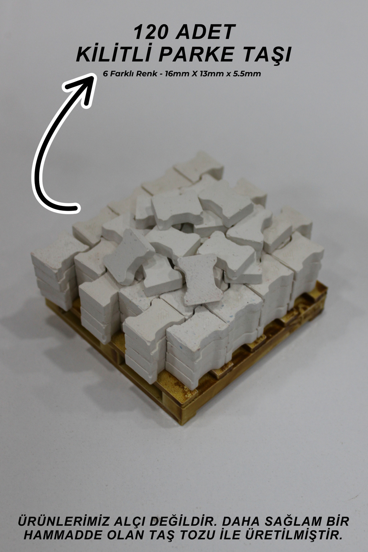 BLACKONECLASS Gerçekçi Minyatür İnşaat Kilitli Parke Taşı 120 Adet Beyaz Renk 1/16 Ölçek Kilitli Parke Taşı