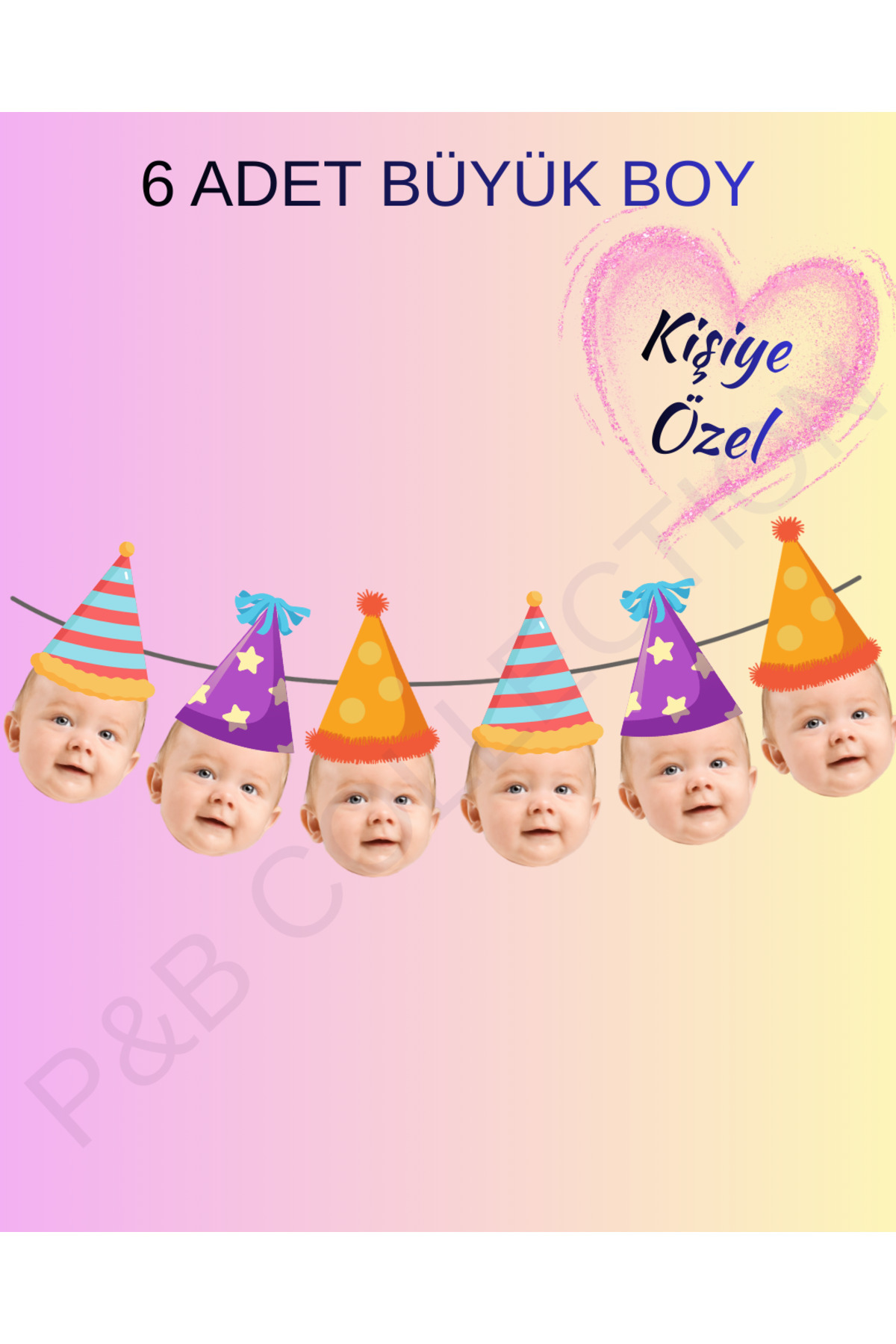 P&B COLLECTION WORKSHOP Flama Banner Fotoğraflı Kişiye Özel Doğum Günü Dekor Süslemesi 6 lı