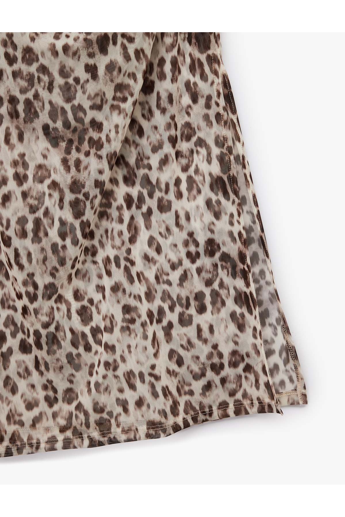 Koton  Astarlı Slim Fit Drapeli Leopar Desenli Midi Boy Tül Etek - Görsel 4