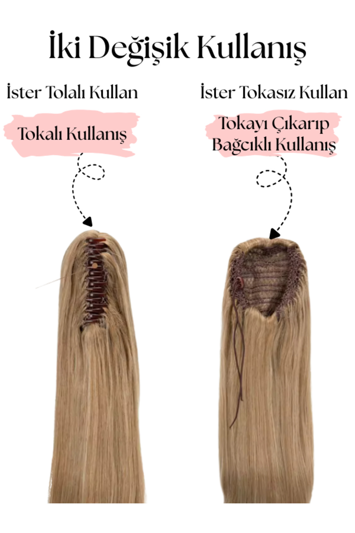 YARAT Kirli Sarı Hafif Dalgalı Tokalı Veya Tokasız At Kuyruğu Peruk 56 Cm 150/160 Gram görsel 4
