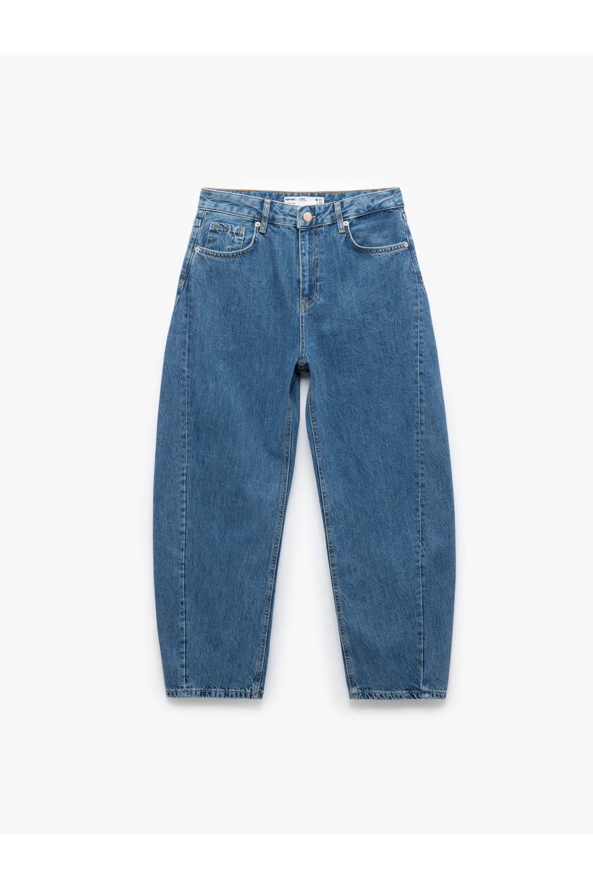 Koton  Rahat Kesim Yüksek Bel Düğmeli Pamuklu Barrel Jean Pantolon - Görsel 4