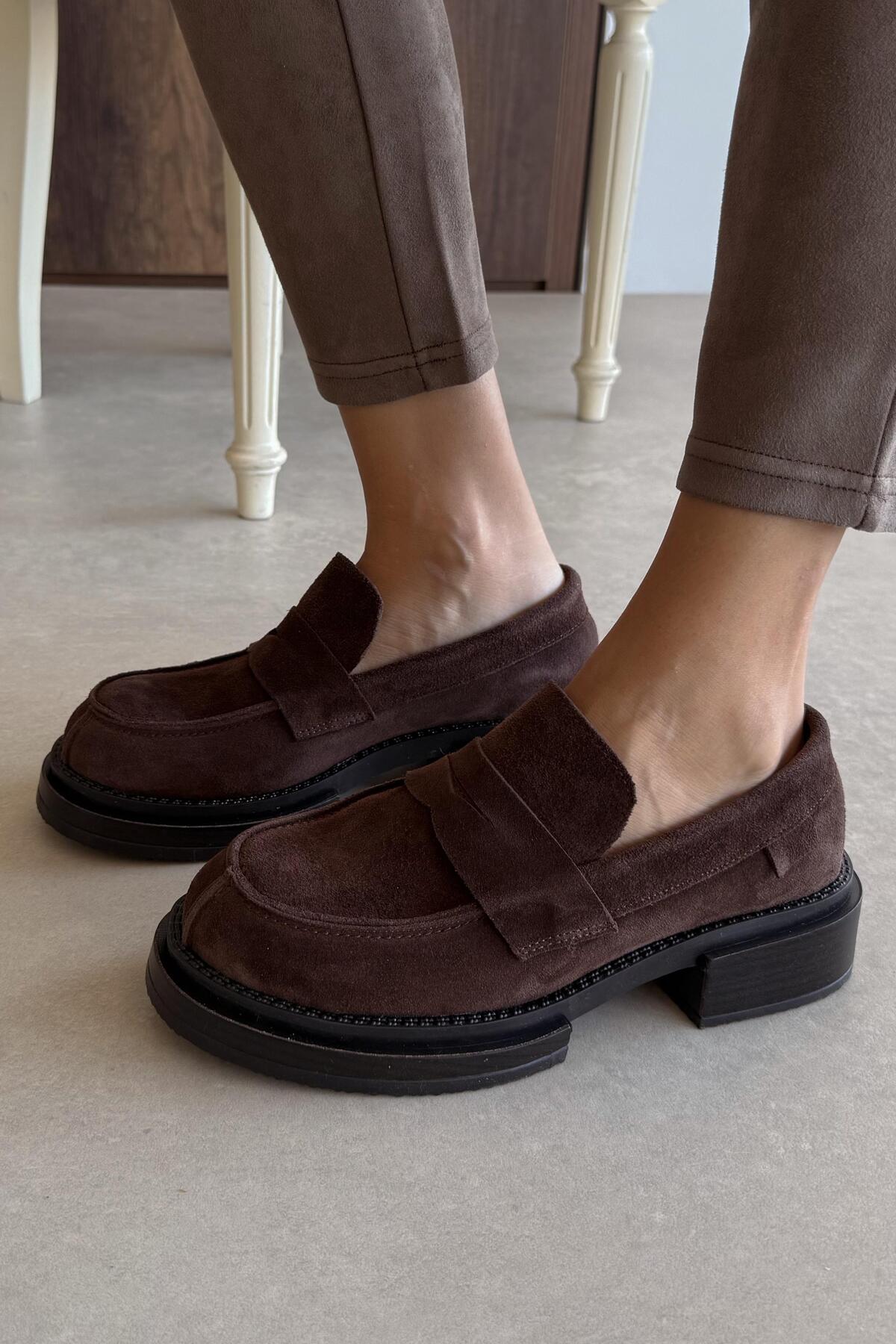 nope21shoess Maritza Kahverengi Hakiki Deri Loafer görsel 5
