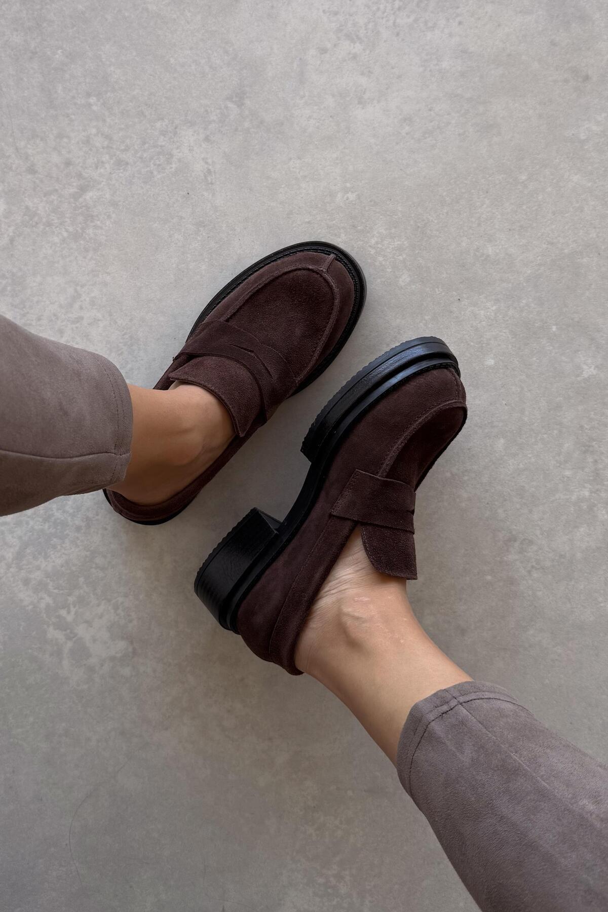 nope21shoess Maritza Kahverengi Hakiki Deri Loafer görsel 6
