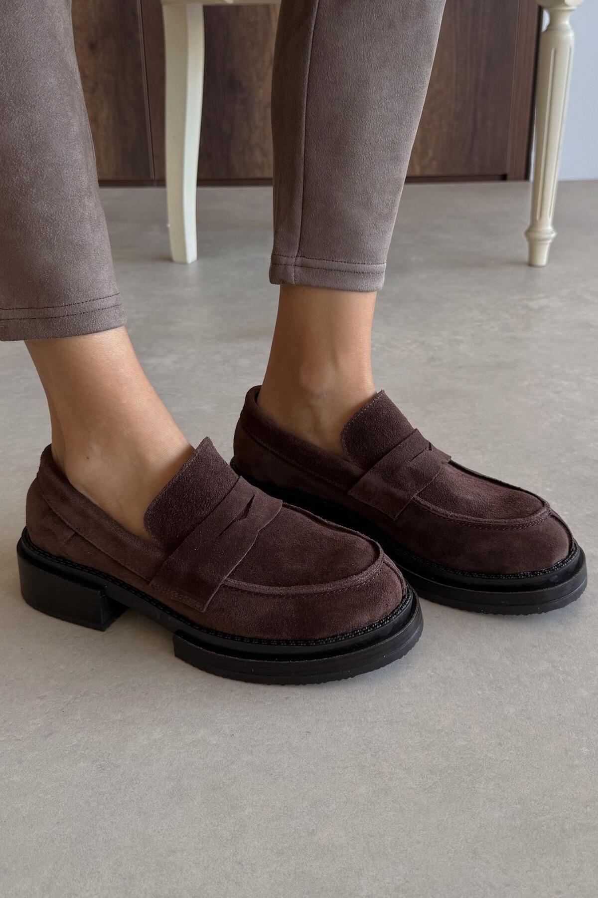 nope21shoess Maritza Kahverengi Hakiki Deri Loafer görsel 2