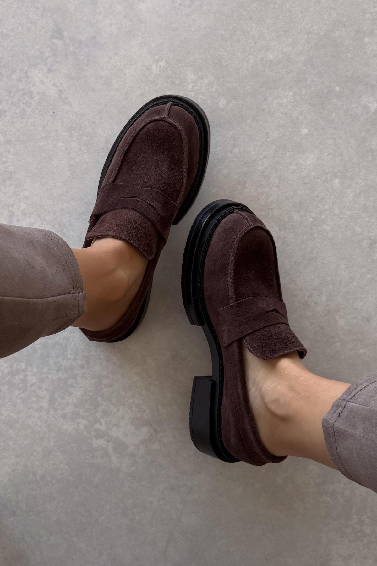 nope21shoess Maritza Kahverengi Hakiki Deri Loafer görsel 4