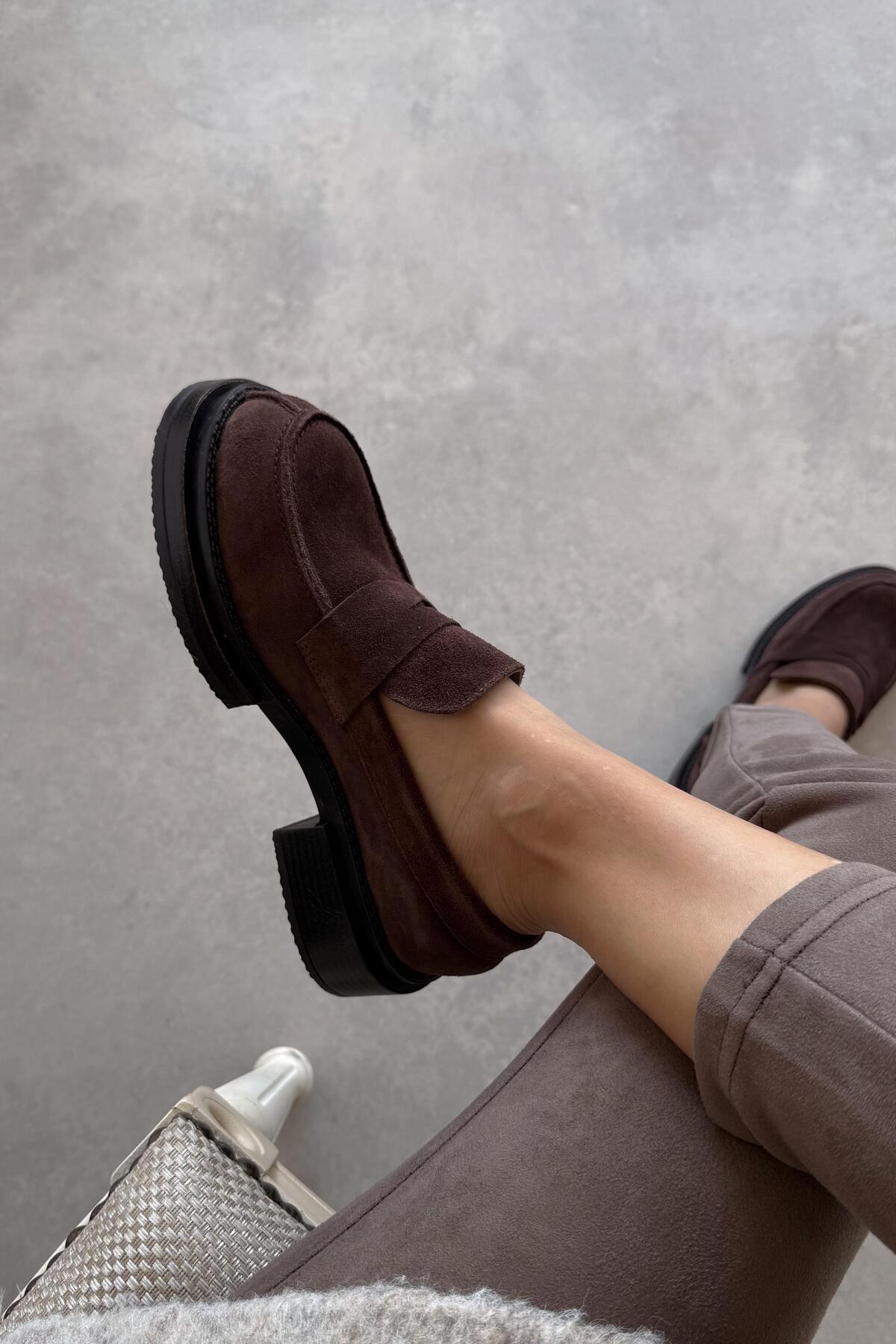 nope21shoess Maritza Kahverengi Hakiki Deri Loafer görsel 3