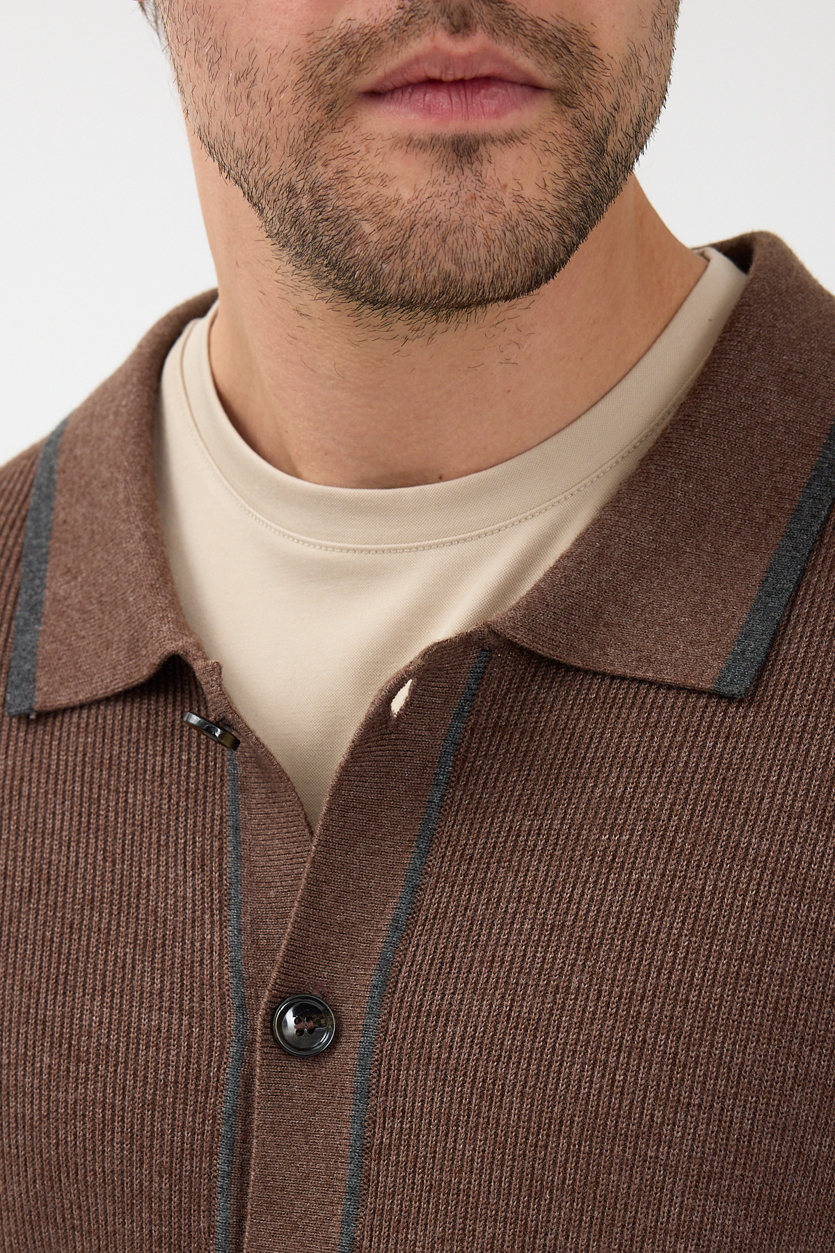 Frappoli  Loix Erkek Kahve Pamuk Karışımlı Selanik Örgü Torba Cepli Triko Hırka - Görsel 5