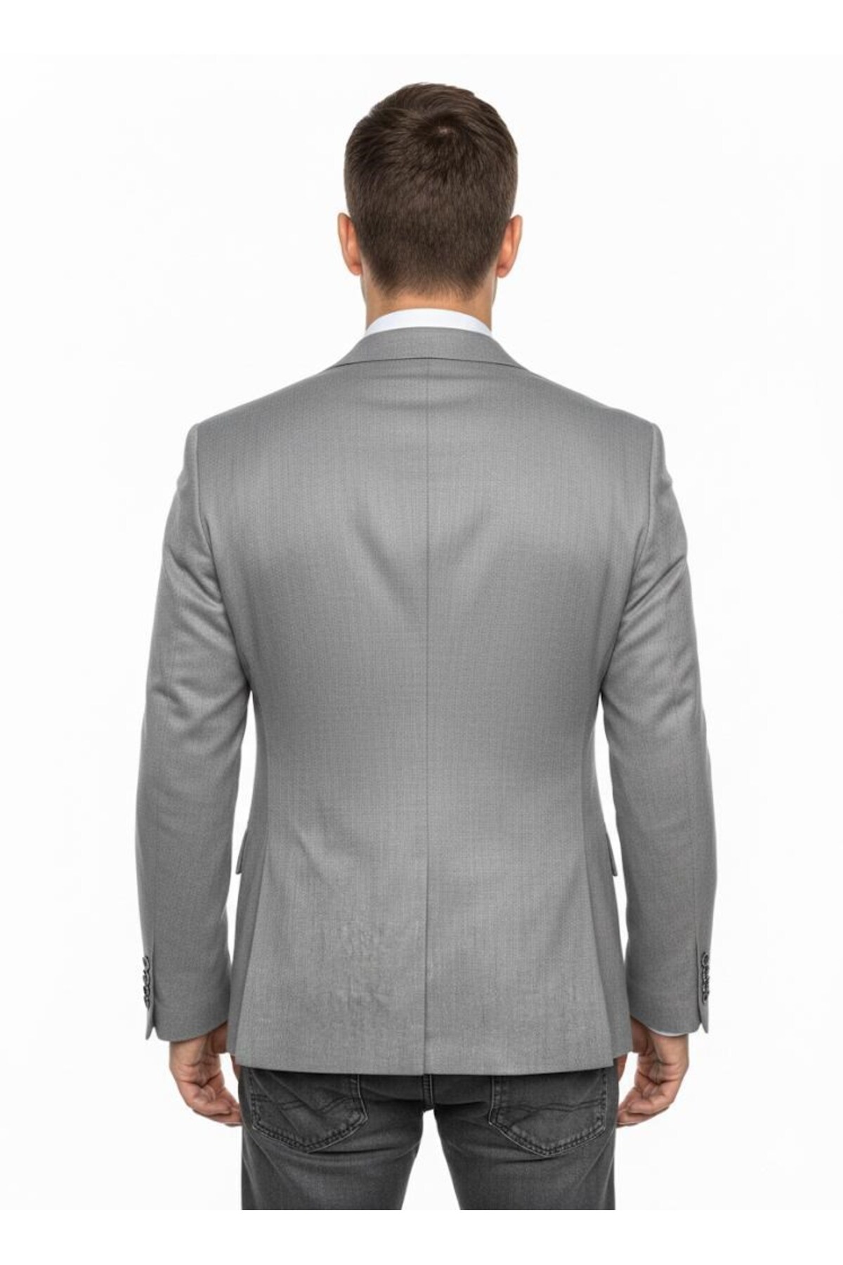 Plus Scorpion  Erkek Slim Fit Gri Blazer Ceket – Tek Düğmeli – Kapaklı Cepli – Şık Kumaş Dokulu – Günlük & Ofis Kom - Görsel 4