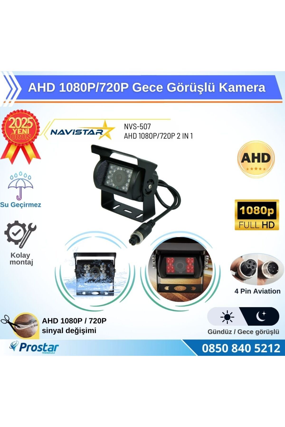 Navistar AHD 1080P/720P Çift fonksiyonlu Gece Görüşlü Şapkalı