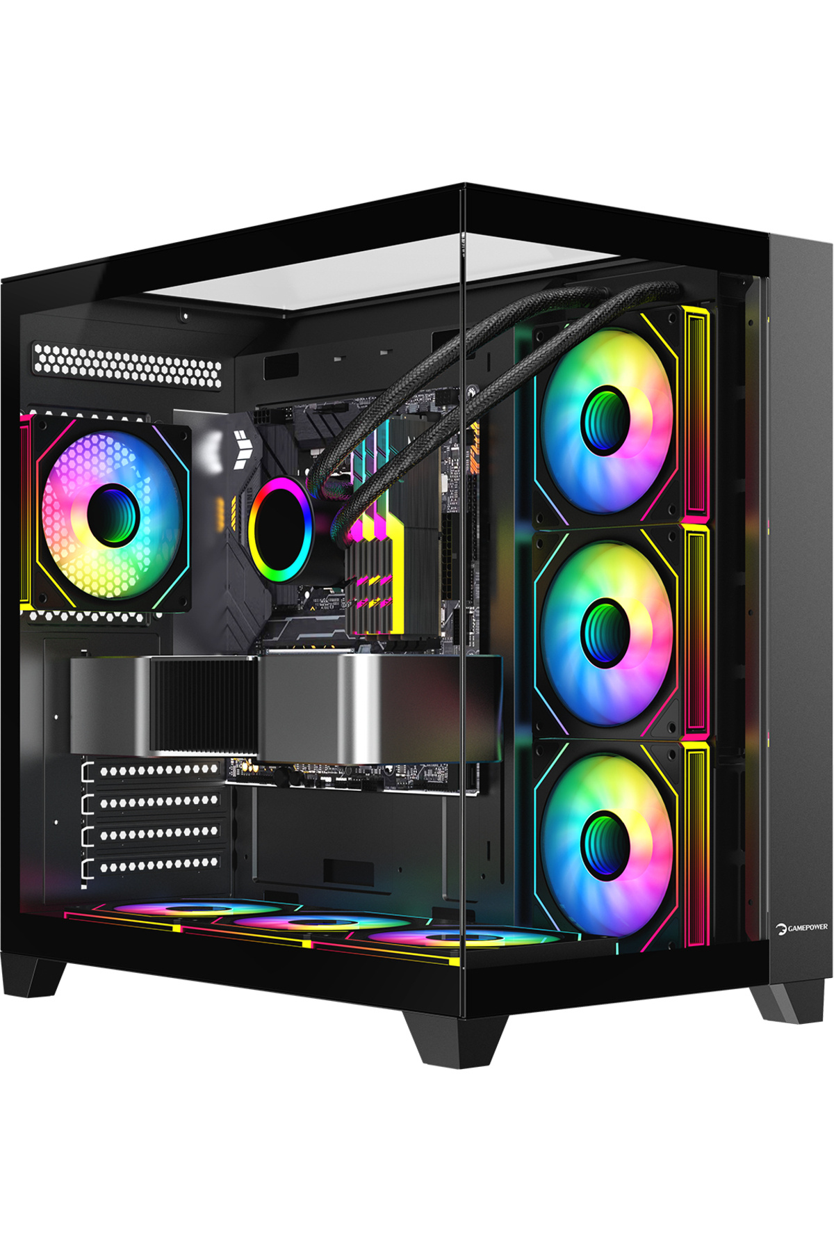 GamePower Warcry TopGlass 750W 4xARGB Temperli Cam ATX Siyah Gaming (Oyuncu) Kasa