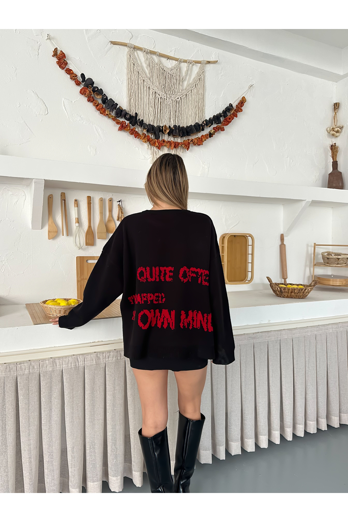 STF MODA  Kadın YILDIZ Oversize Triko Kazak - Yumuşak Dokulu Bisiklet Yaka - Görsel 5