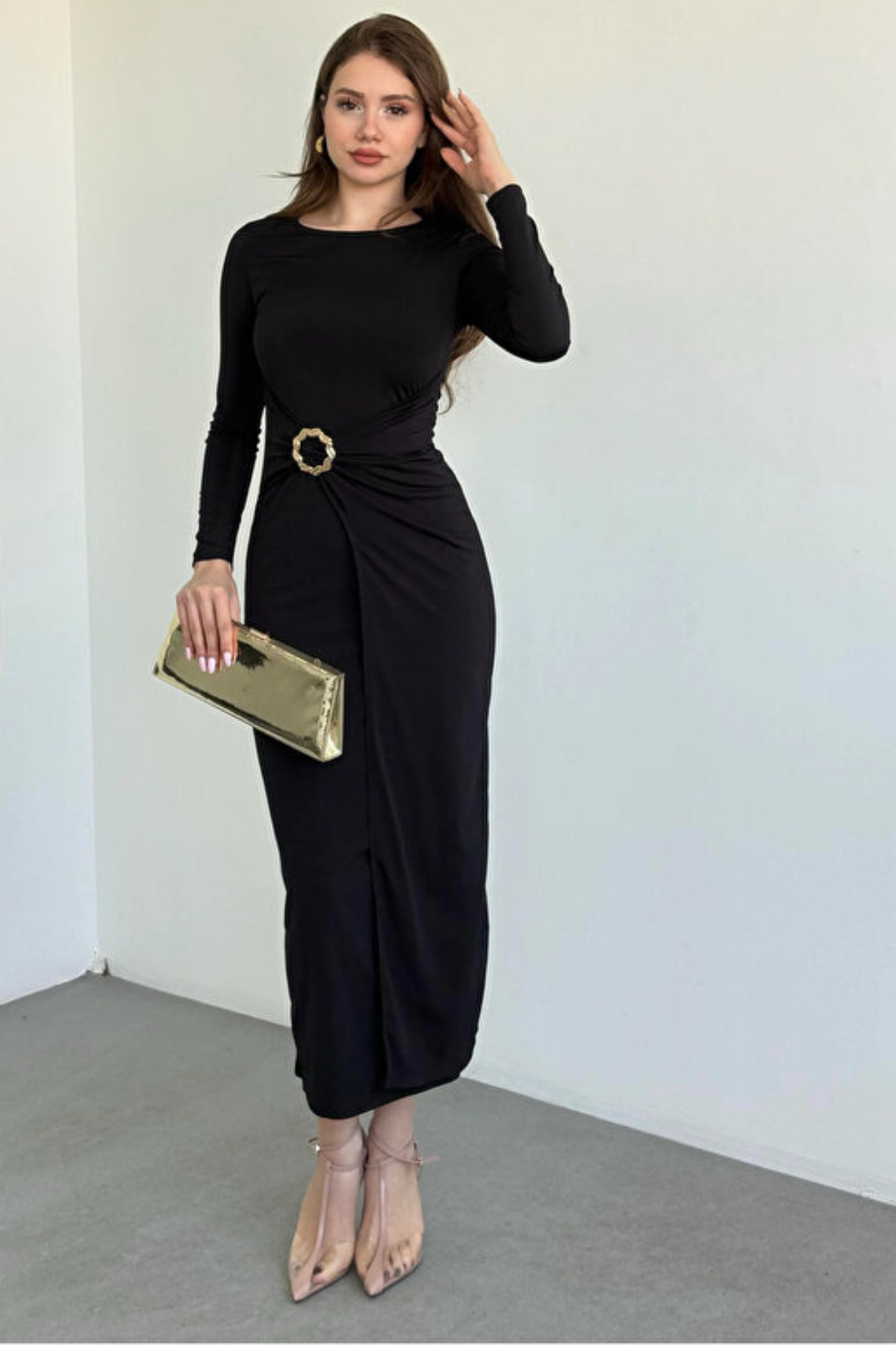 Nika Fashion MELONİ Aksesuarlı Sandy Elbise