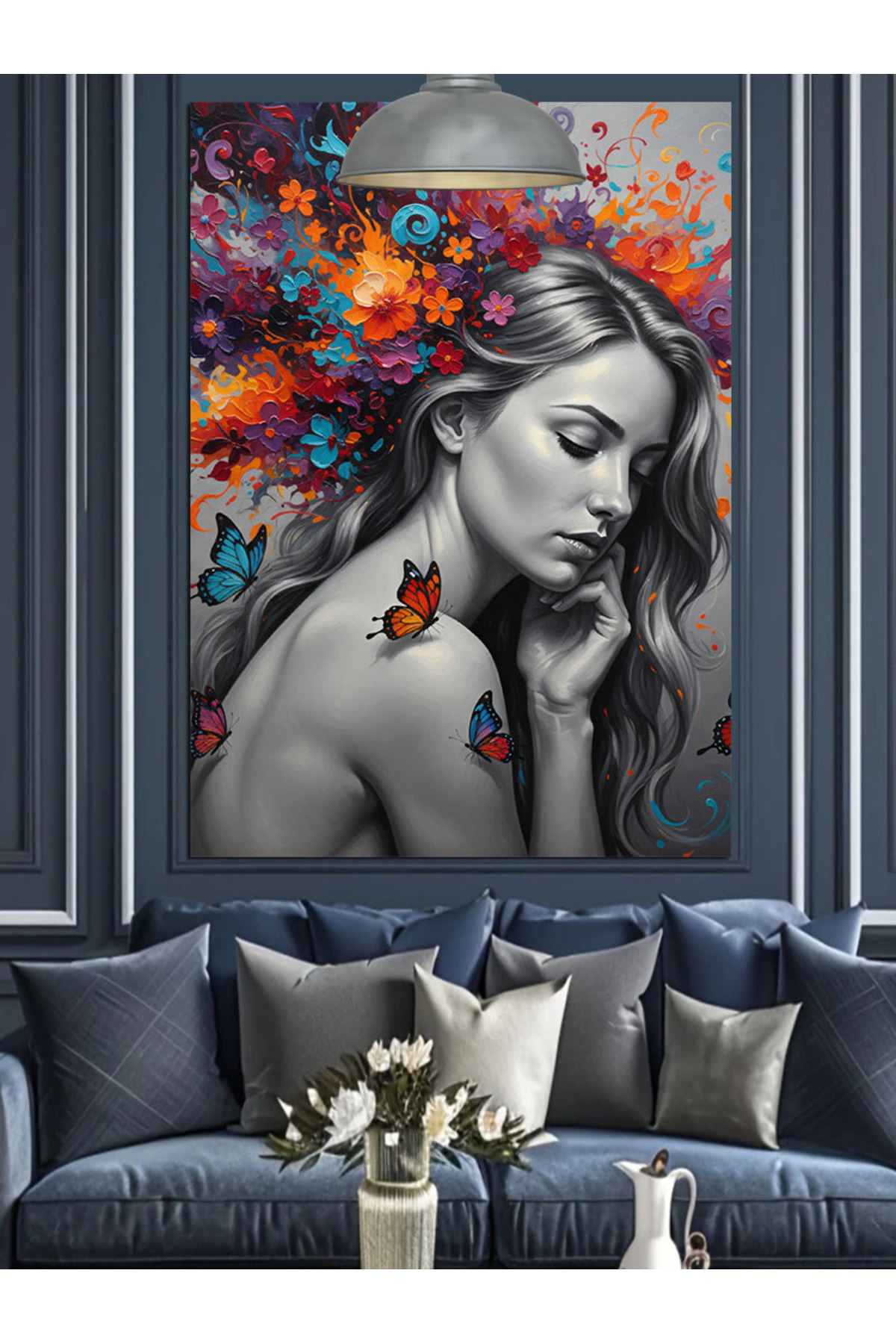 Çiçekli kadın Yüksek kaliteli yağlı boya dokulu Kanvas Canvas Tablo kanvas tablo canvas tablo duvar