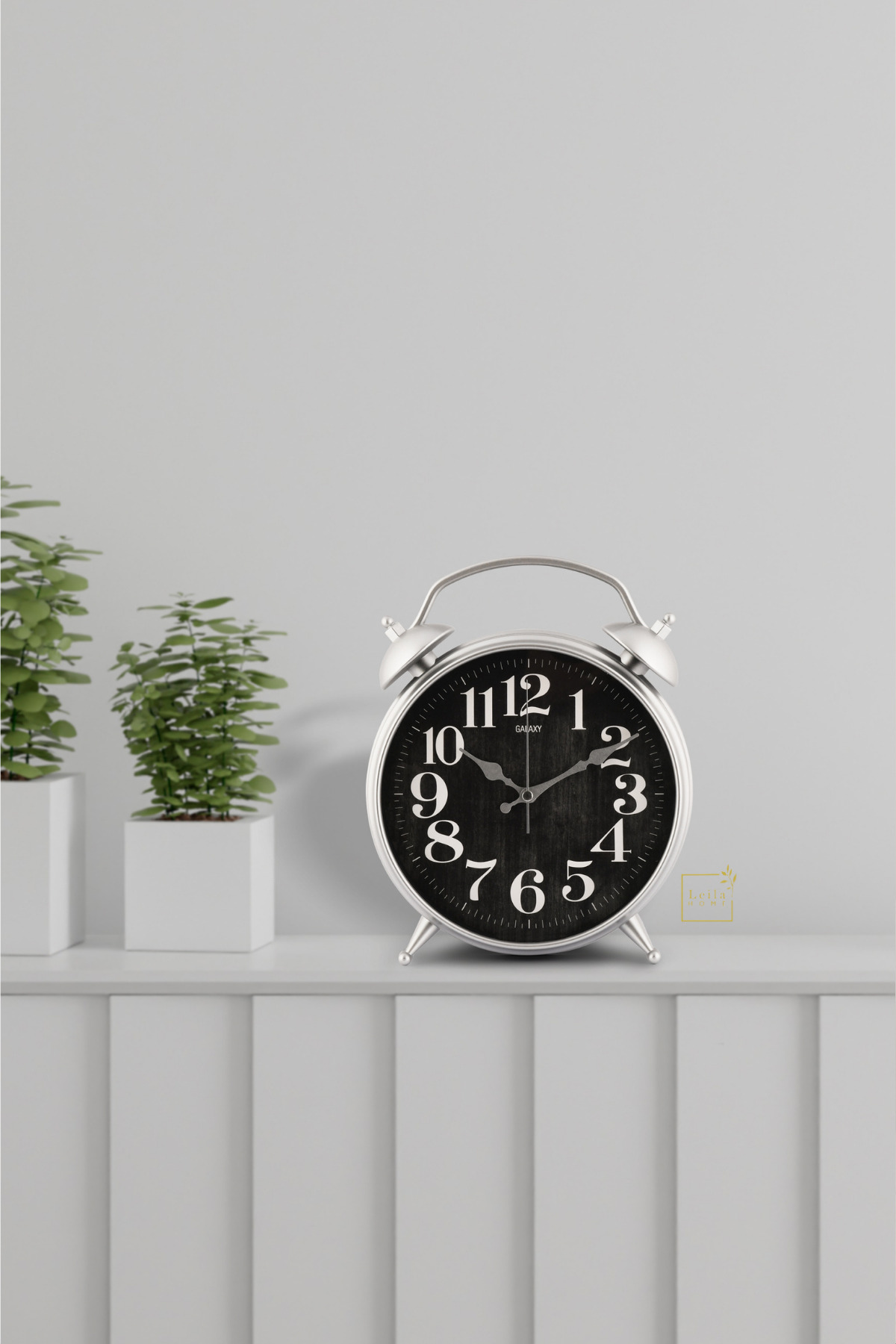 Modern Wall-TableClock Silver Frame Runs Quietly