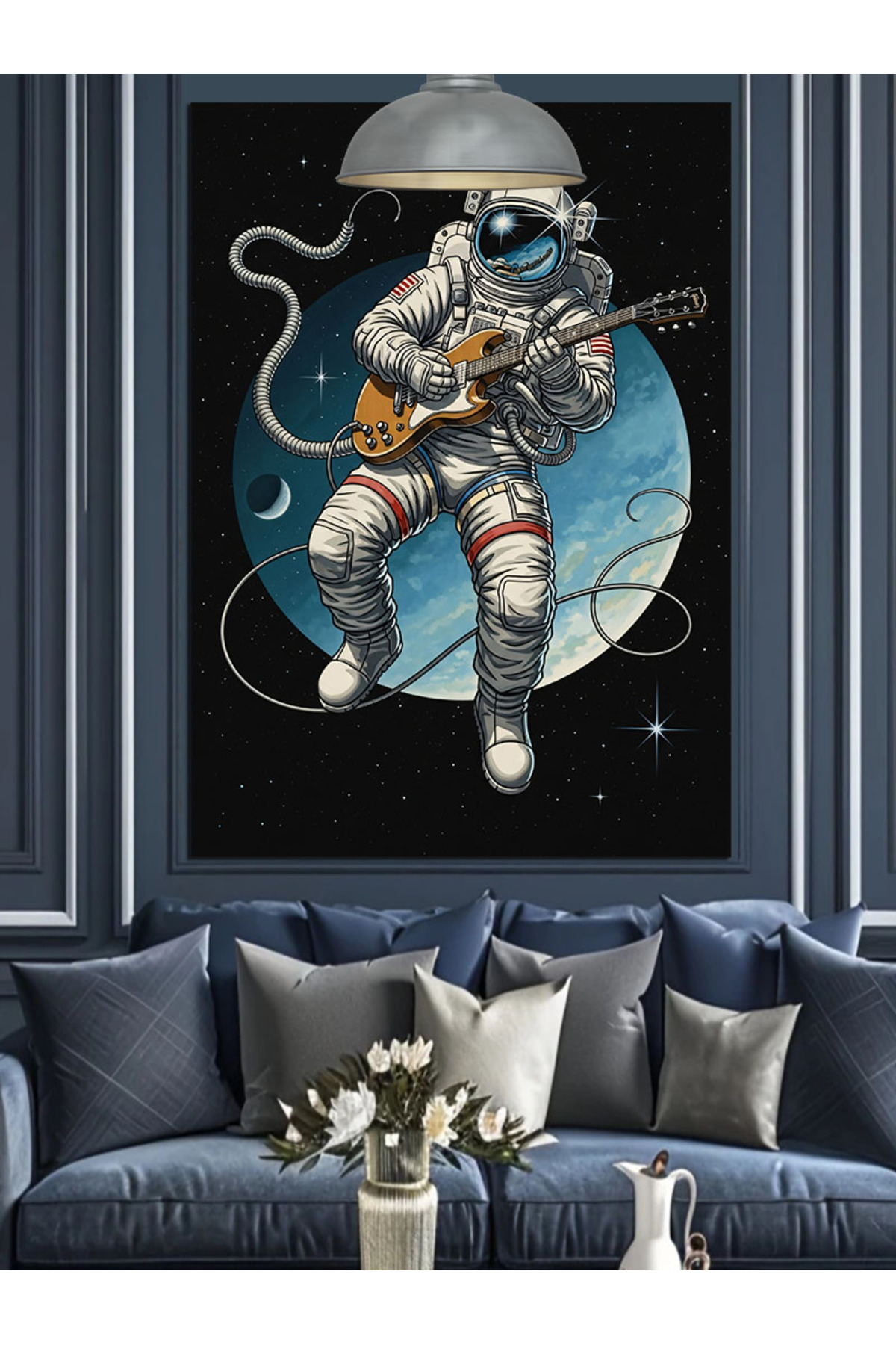 Uzayda gitar çalan Yüksek kaliteli yağlı boya dokulu Kanvas Canvas Tablo kanvas tablo canvas tablo