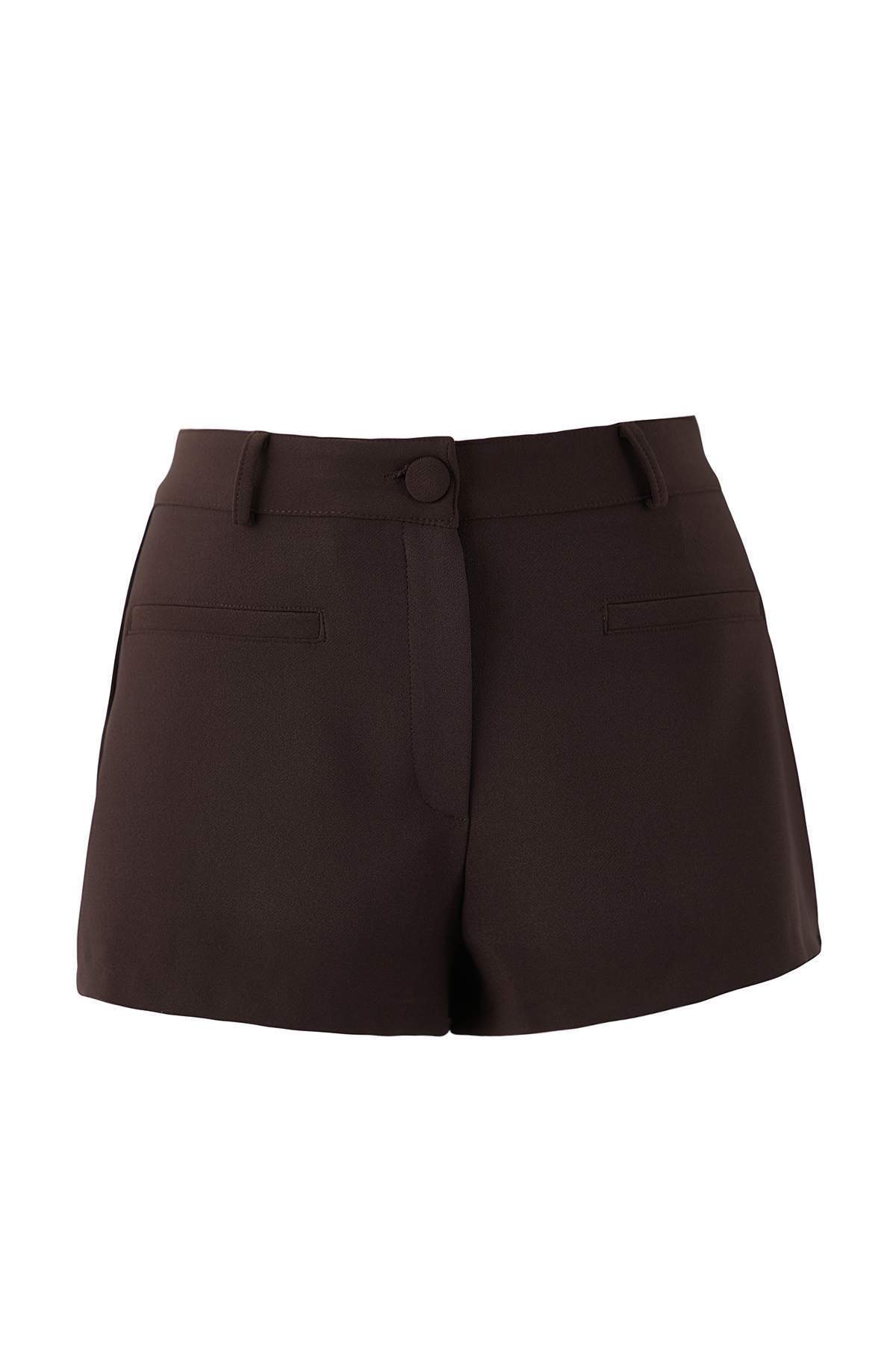 Trendyolmilla  Koyu Kahverengi Süper Mini Cep Detaylı Dokuma Şort TPRAW26SR00001 - Görsel 5