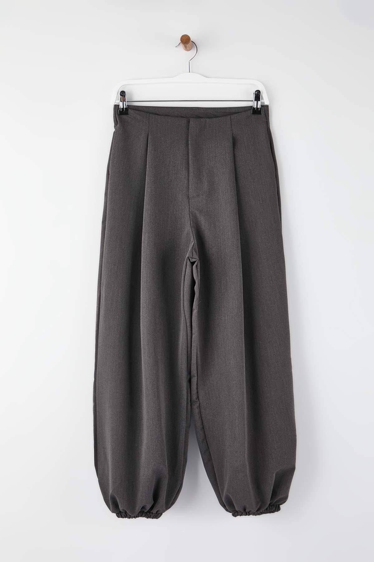 Trendyolmilla  Gri Yüksek Bel Dokuma Şalvar Pantolon TWOAW26PL00169 - Görsel 6