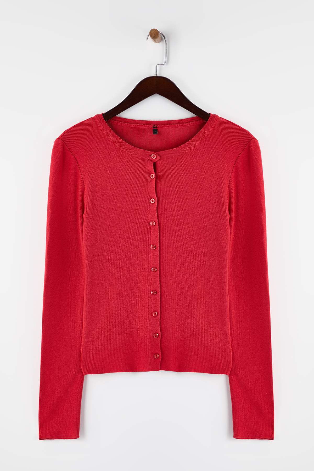 Trendyolmilla  Kırmızı Yumuşak Dokulu Triko Hırka TWOAW26HI00264 - Görsel 5