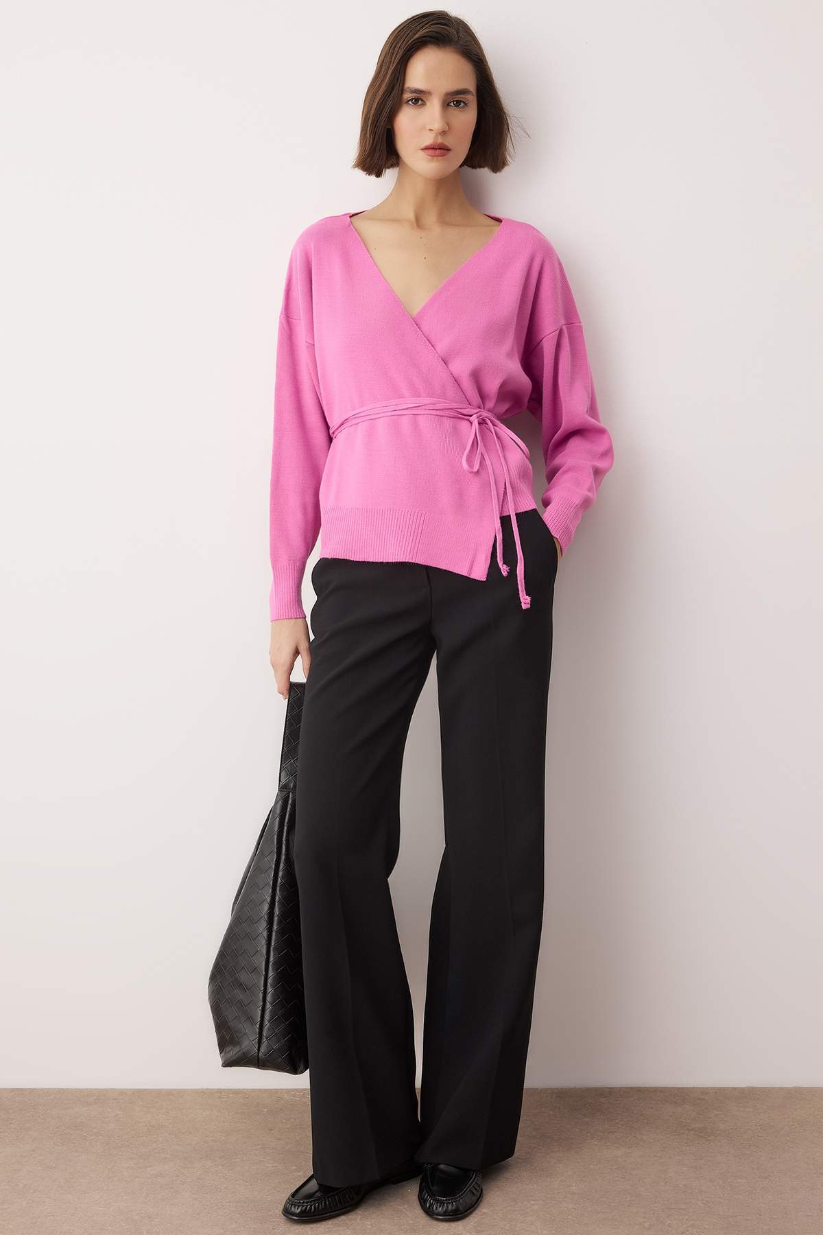 Trendyolmilla  Pembe Kruvaze Yaka Triko Hırka TEDAW25HI00025