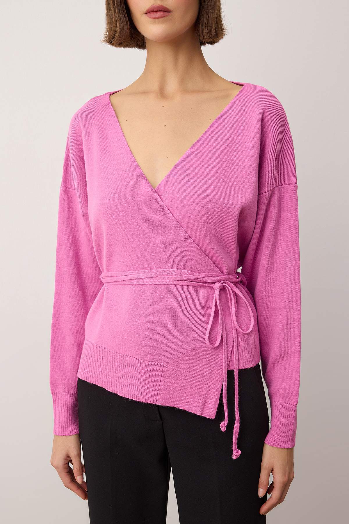 Trendyolmilla  Pembe Kruvaze Yaka Triko Hırka TEDAW25HI00025 - Görsel 3