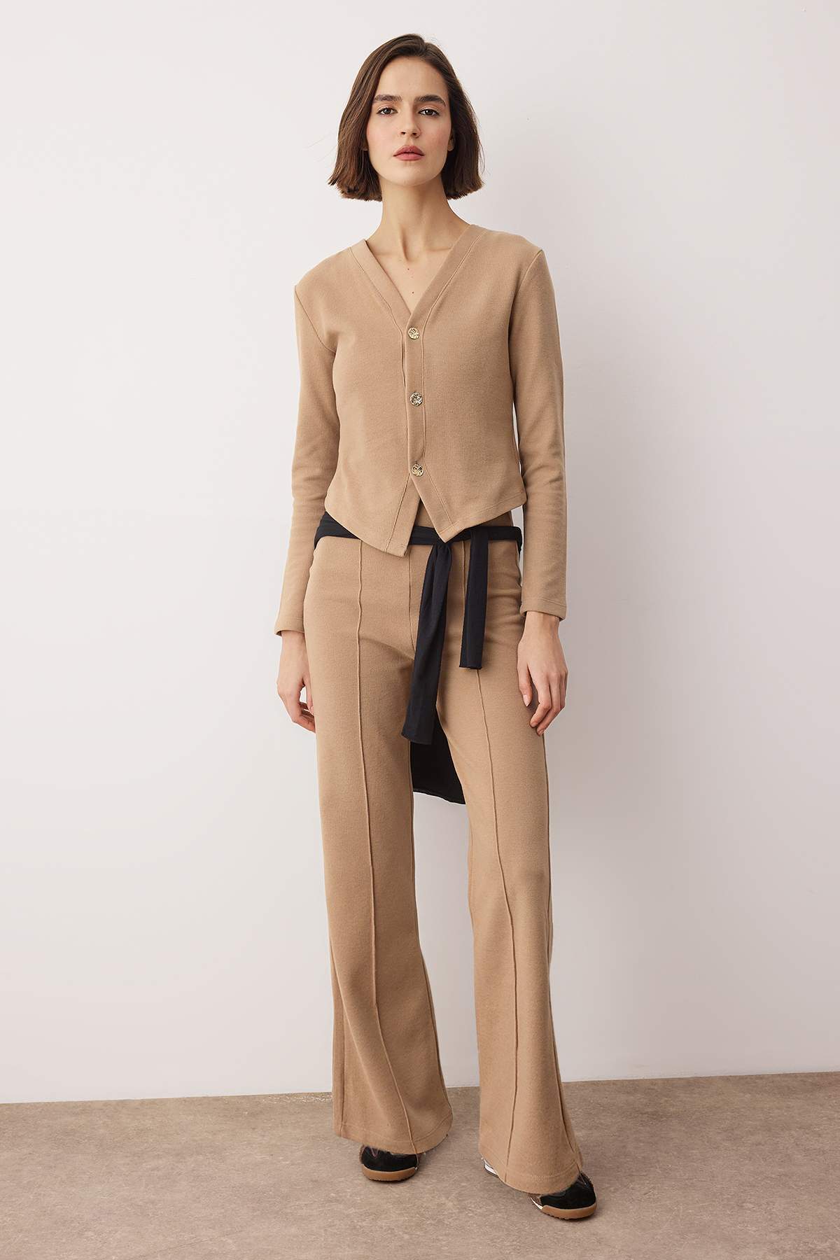 Trendyolmilla  Vizon Selanik Patlı Fitted/Vucuda Oturan Esnek Örme Alt - Üst Takım TWOAW26AU00138 - Görsel 2