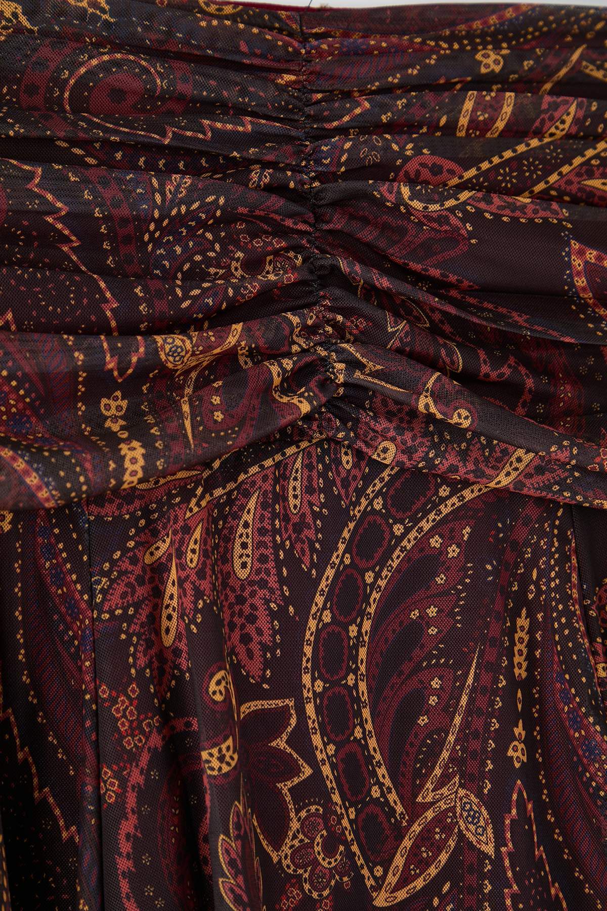 Trendyolmilla  Çok Renkli Maxi Büzgü/Drape Detaylı Boho/Boho Chic Basklılı Tül Esnek Örme Etek TBBAW26AZ00059 - Görsel 3