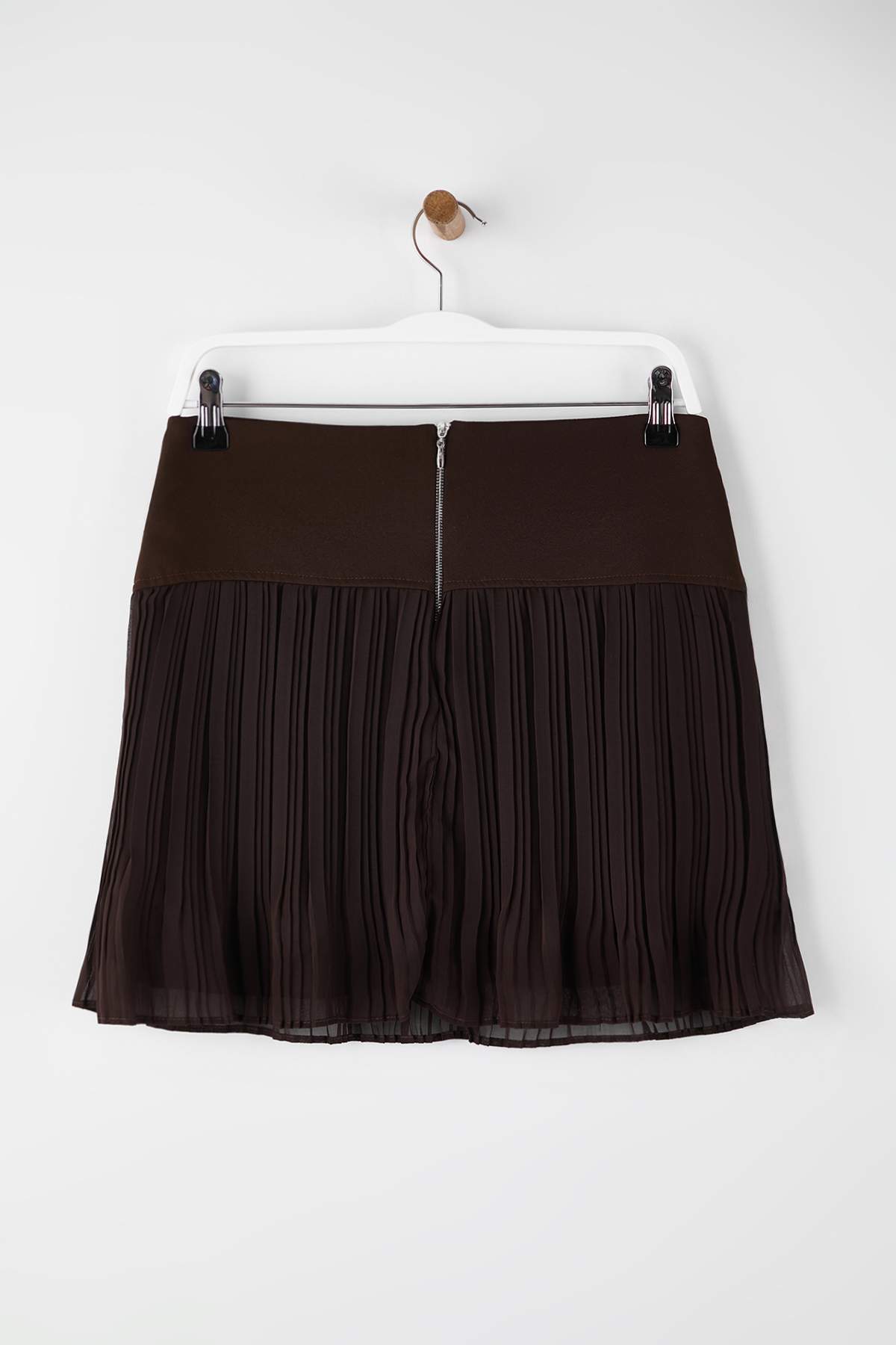 Trendyolmilla  Kahverengi Astarlı Piliseli Dokuma Mini Şifon Etek TWOAW26ET00055 - Görsel 8