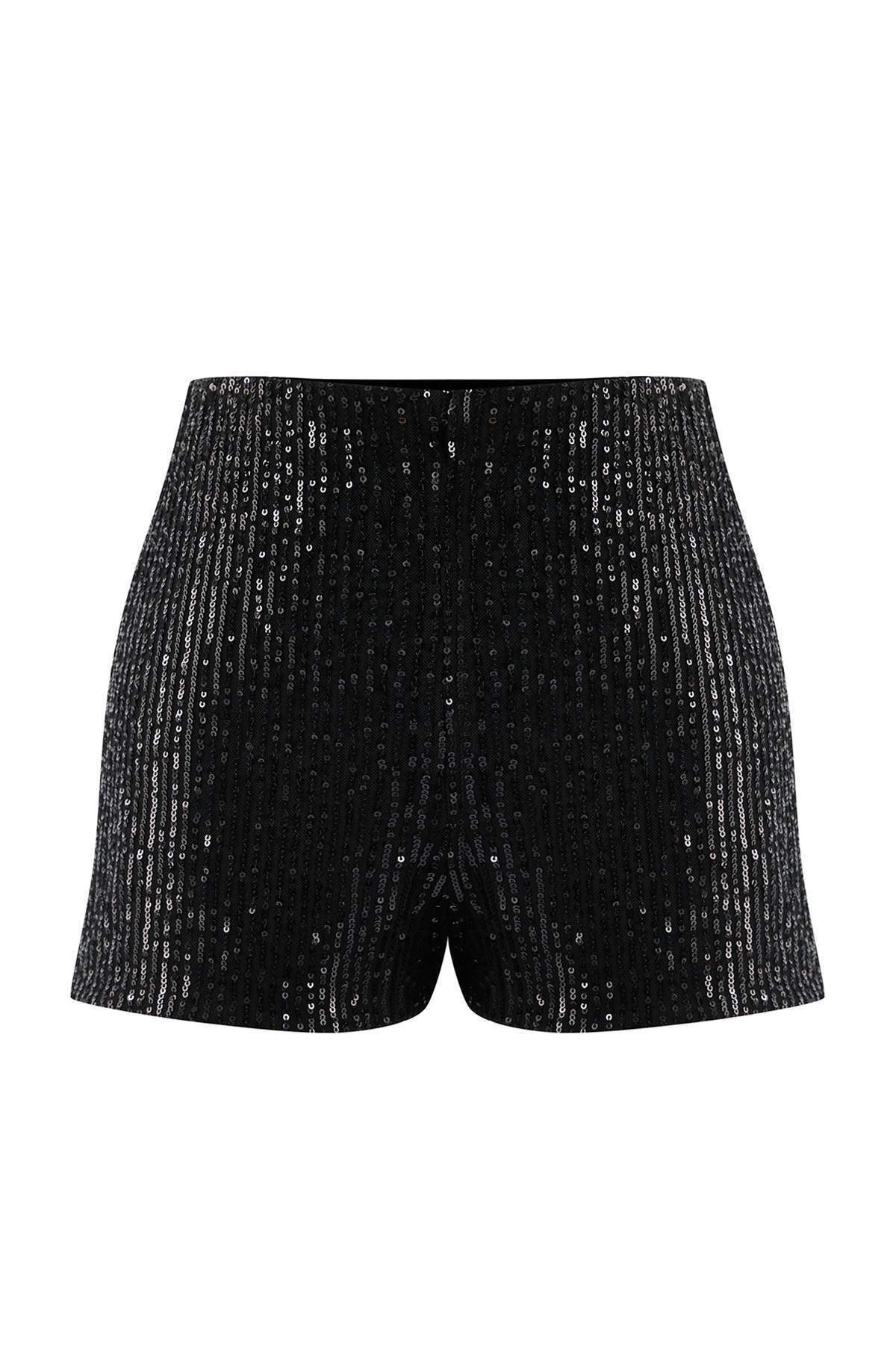 Trendyolmilla  Siyah Extra/Süper Mini Örme Payet Şort TPRAW26SR00006 - Görsel 5