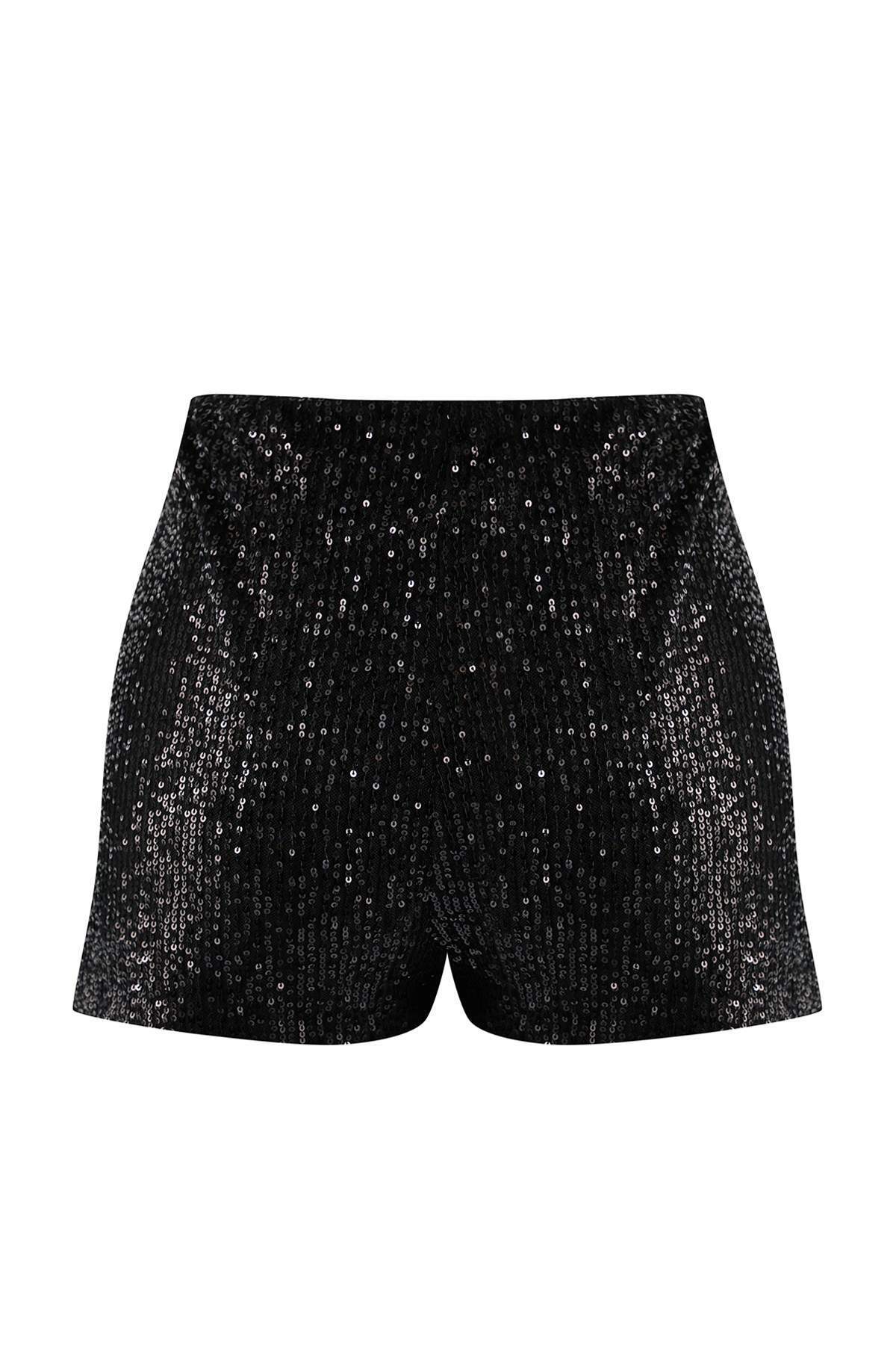 Trendyolmilla  Siyah Extra/Süper Mini Örme Payet Şort TPRAW26SR00006 - Görsel 6