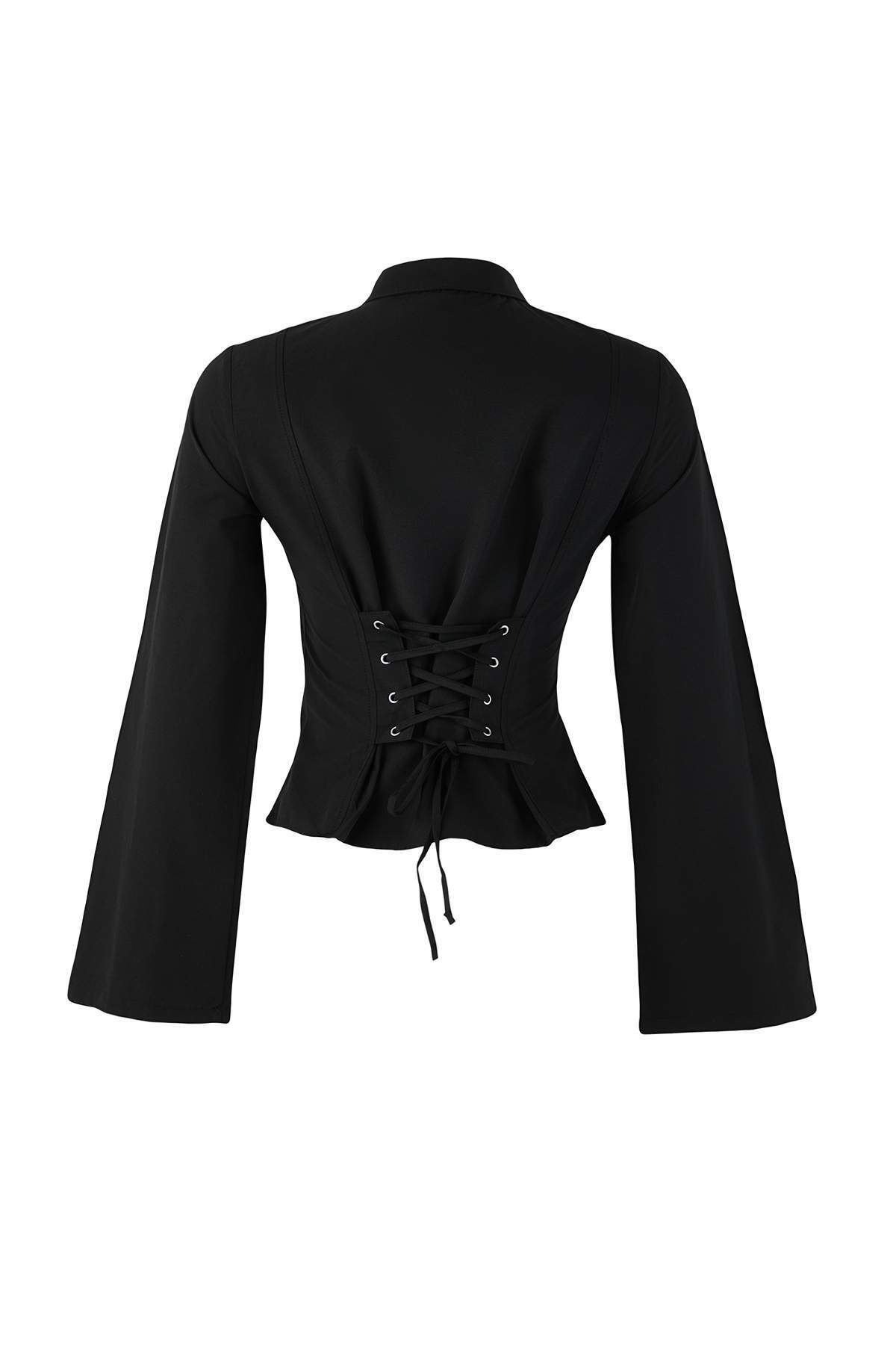 Trendyolmilla  Siyah Korse Detaylı Bele Oturan Gömlek TWOAW26GO00055 - Görsel 5