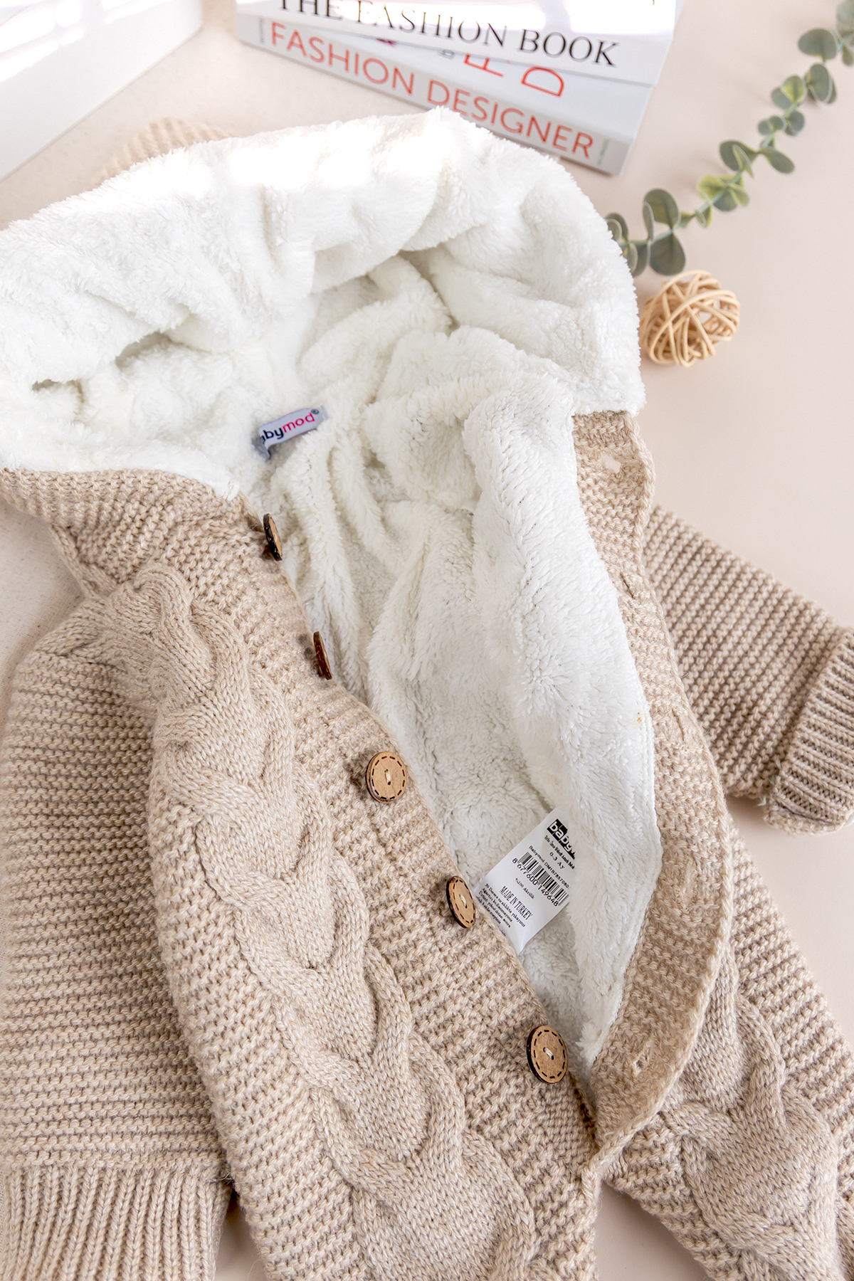 Babymod Triko Örme Welsoft Astarlı Kapüşonlu Kışlık Bebek Tulum fotoğrafı 2 (önizleme)