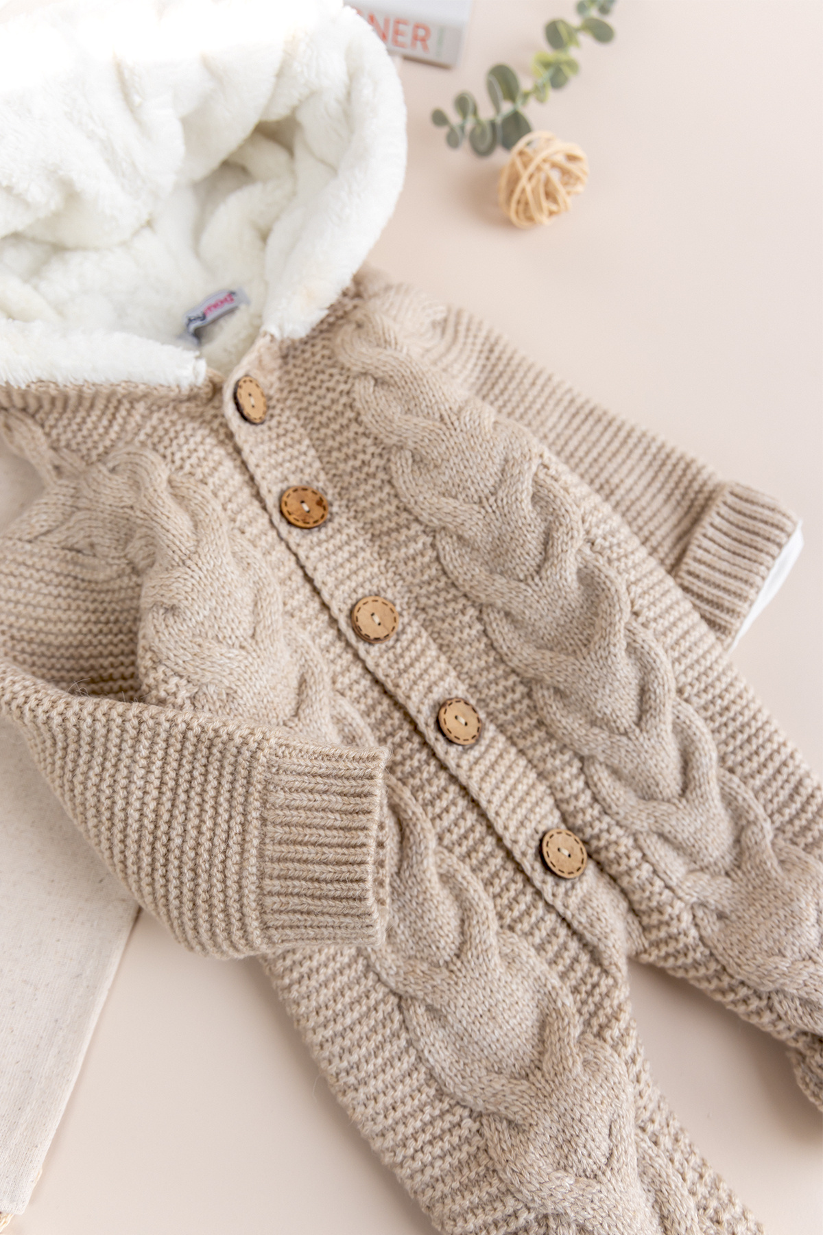 Babymod Triko Örme Welsoft Astarlı Kapüşonlu Kışlık Bebek Tulum fotoğrafı 3 (önizleme)