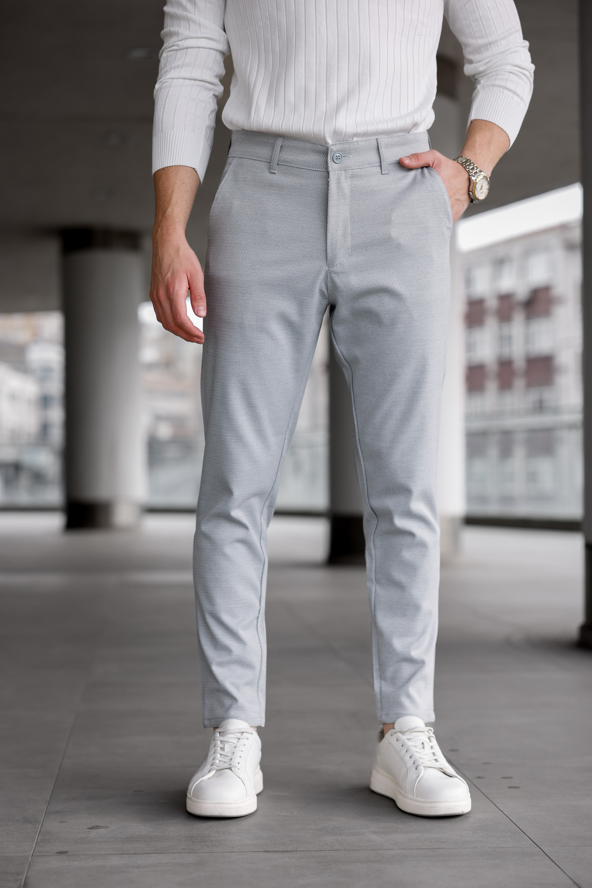 Ser Joven  Erkek Slim Fit Açık Gri Likralı Keten Pantolon - Görsel 2