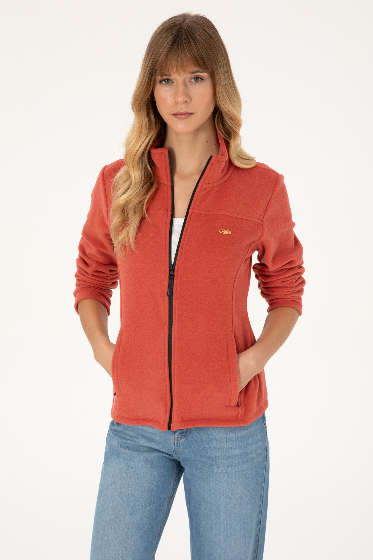 U.S. Polo Assn.  Kadın Kiremit Fermuarlı Dik Yaka Polar Sweatshirt 50316729-VR026