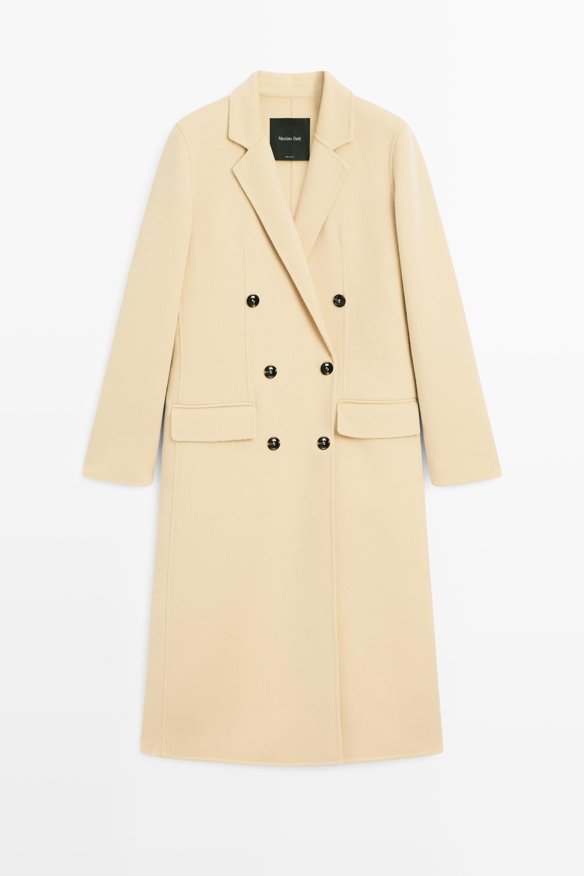 Massimo Dutti  Uzun yün karışımlı kruvaze palto - Görsel 5